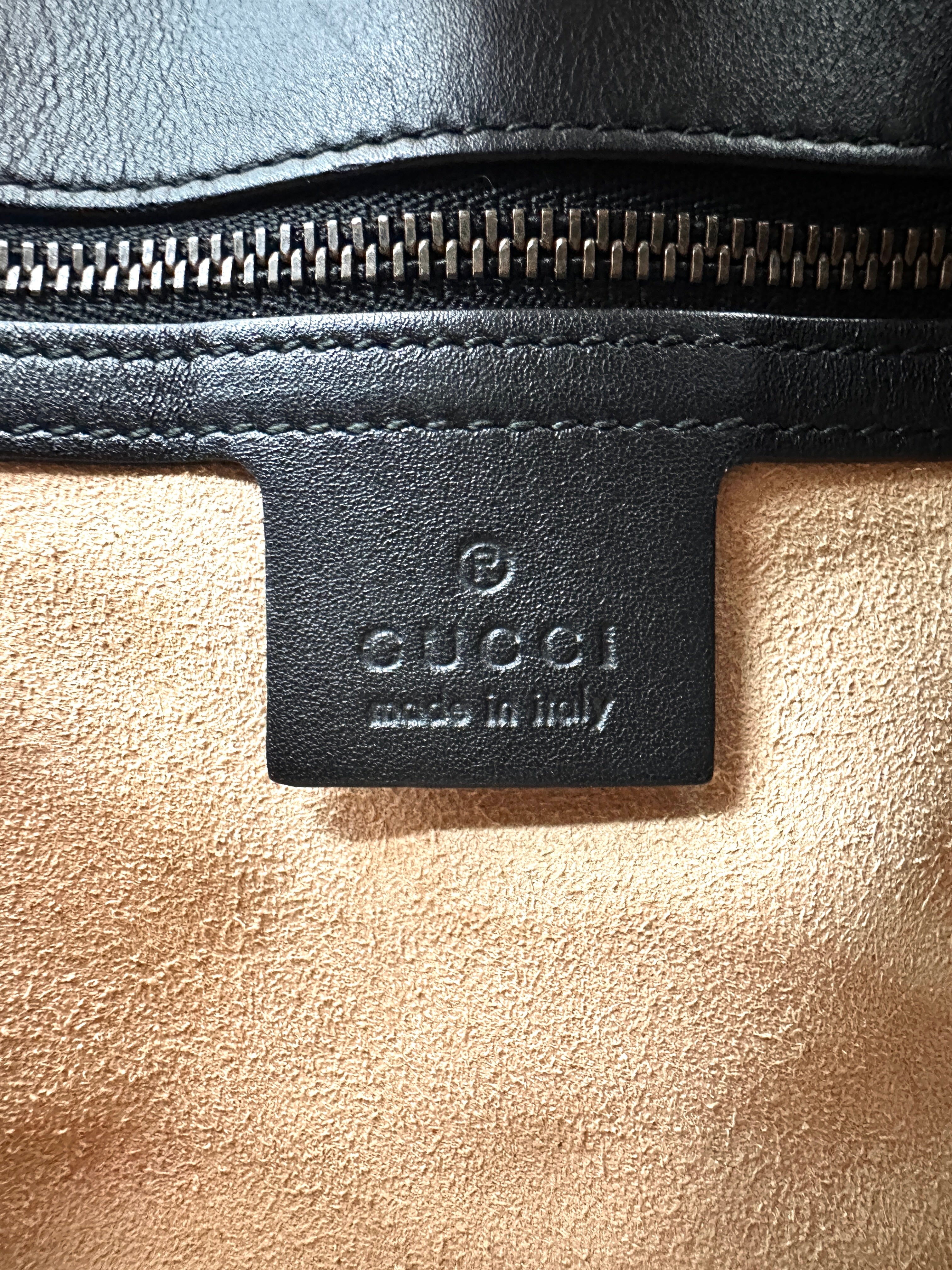 Gucci GG Marmont Pearl And Studded Embellished Black Quilted Leather Medium Size Shoulder Bag GG908