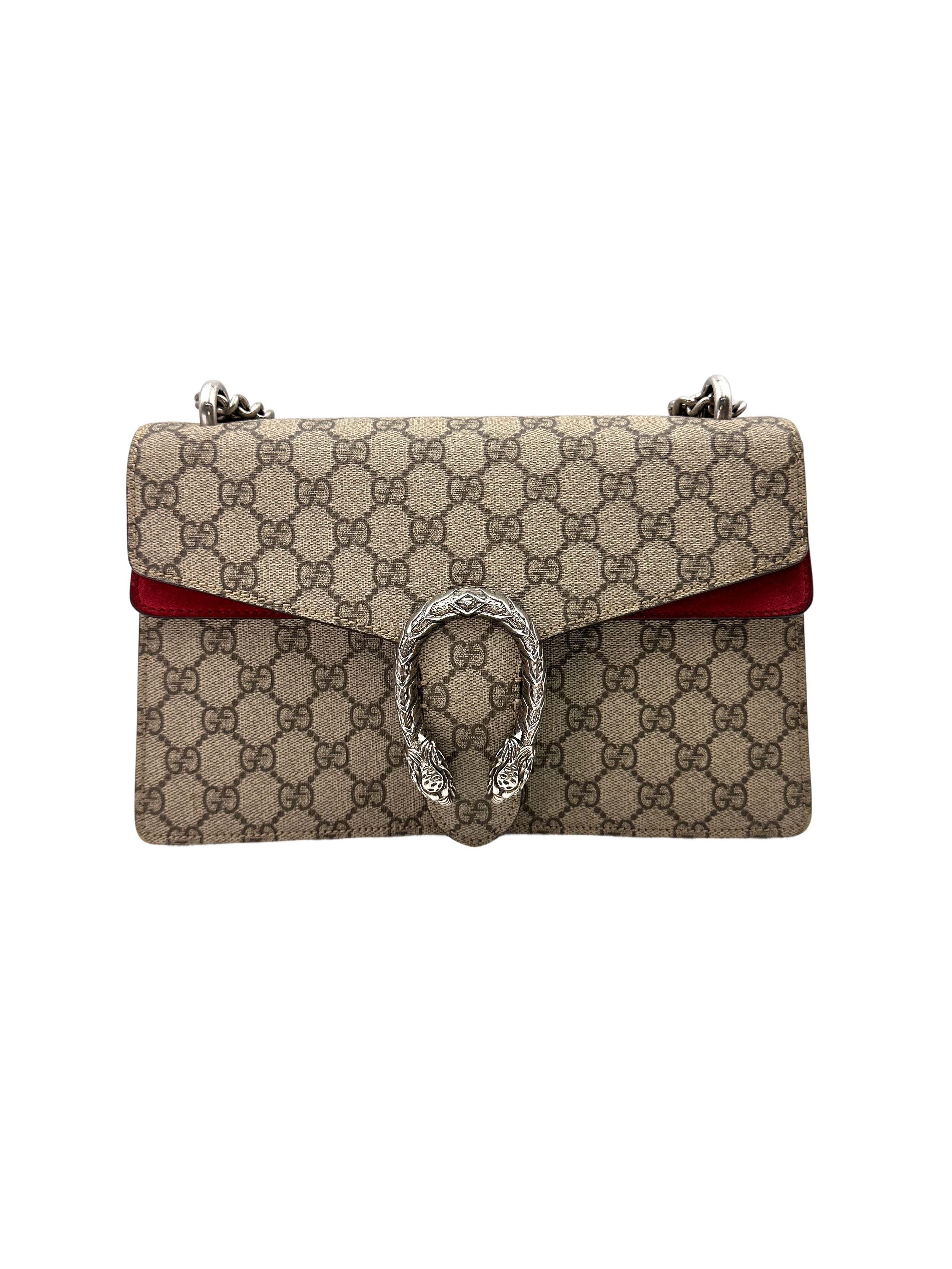 Gucci Dionysus GG Supreme Canvas Shoulder Bag With Red Tirm GG909