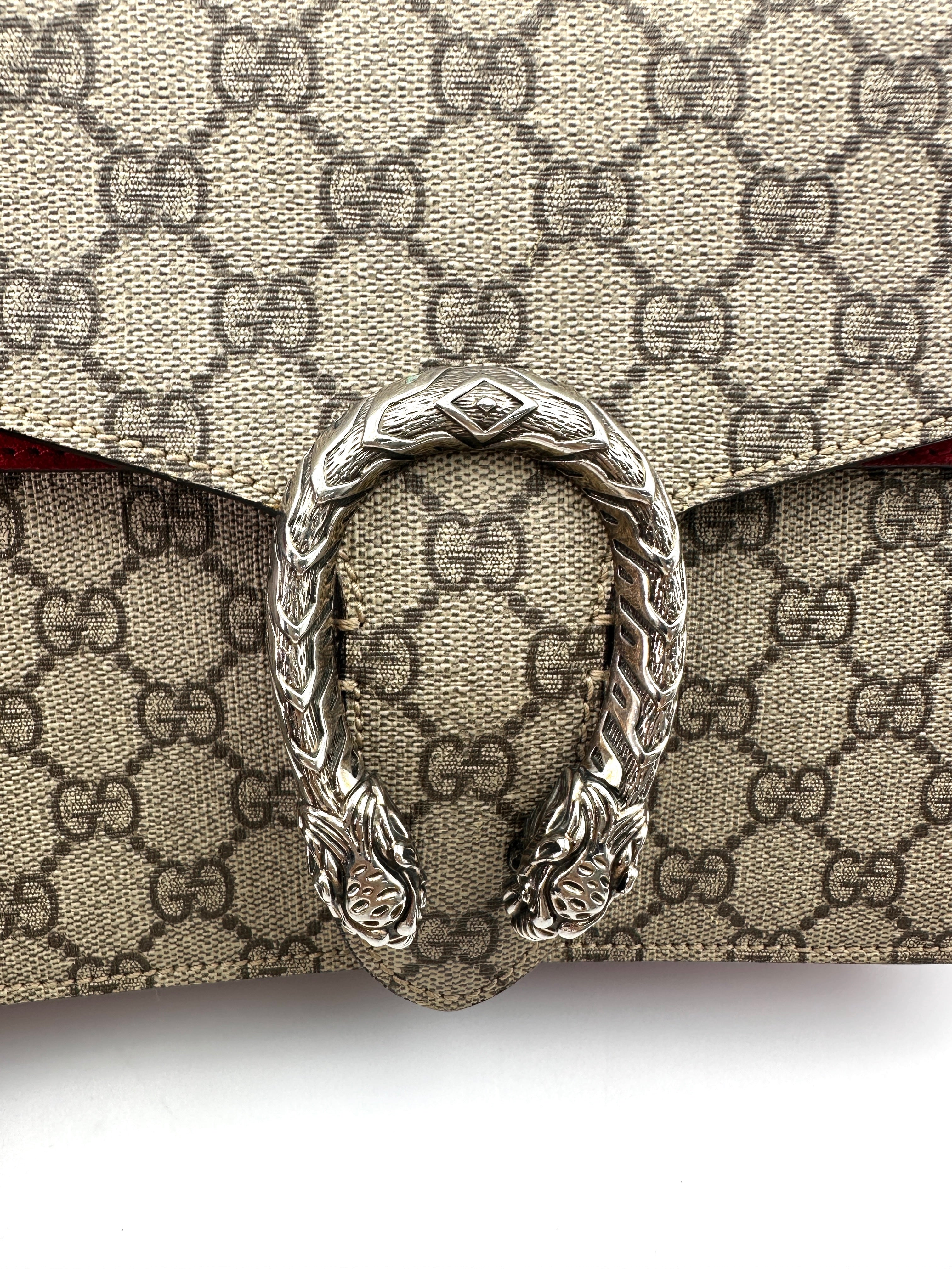Gucci Dionysus GG Supreme Canvas Shoulder Bag With Red Tirm GG909