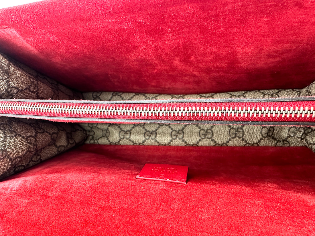 Gucci Dionysus GG Supreme Canvas Shoulder Bag With Red Tirm GG909