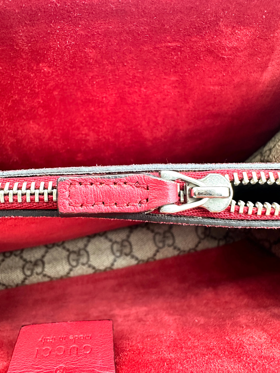 Gucci Dionysus GG Supreme Canvas Shoulder Bag With Red Tirm GG909