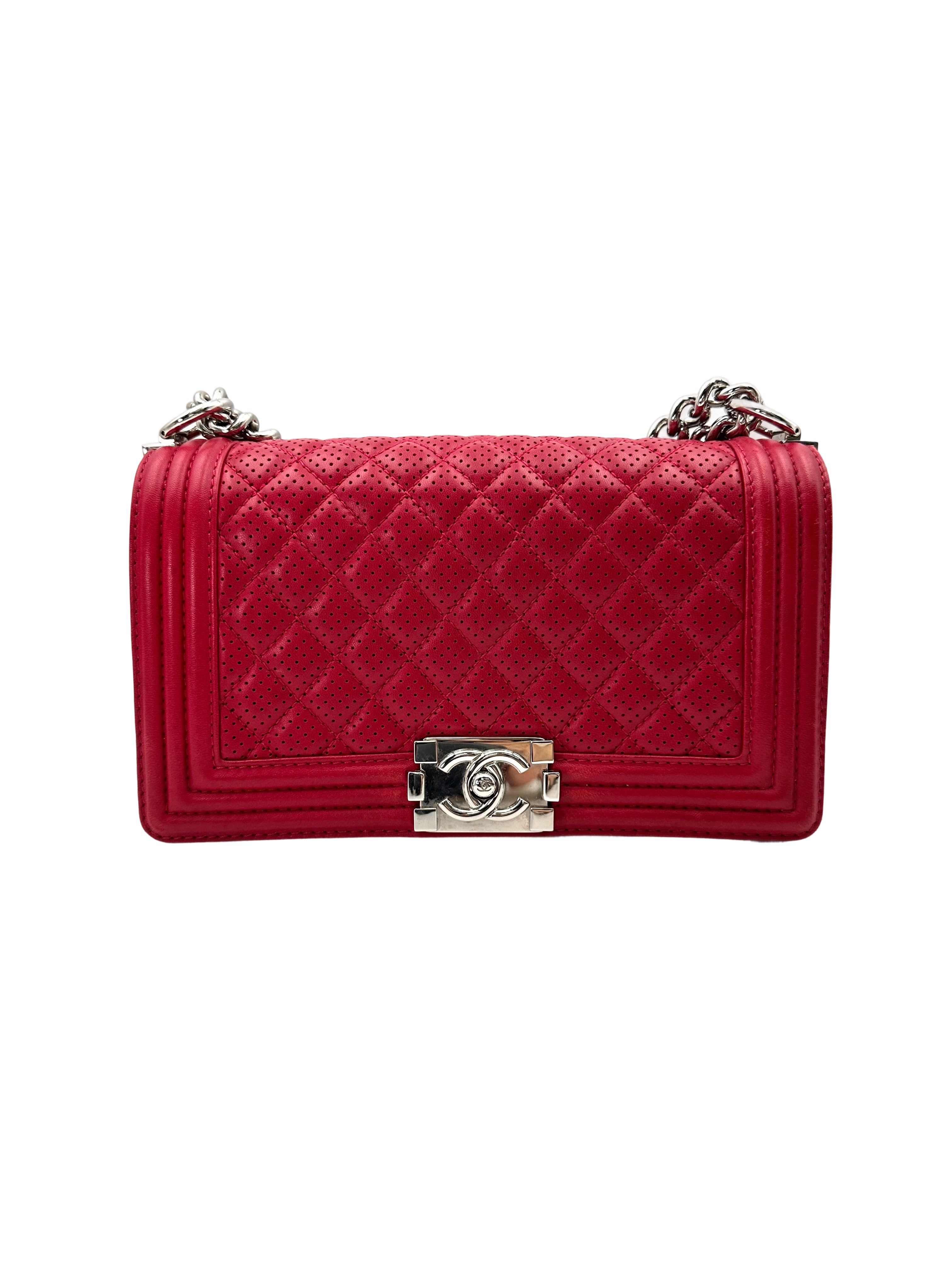 Chanel LeBoy Red Quilted Calfskin Medium Size Flap Bag With Aged Silver Buckle(19***68) CC1878