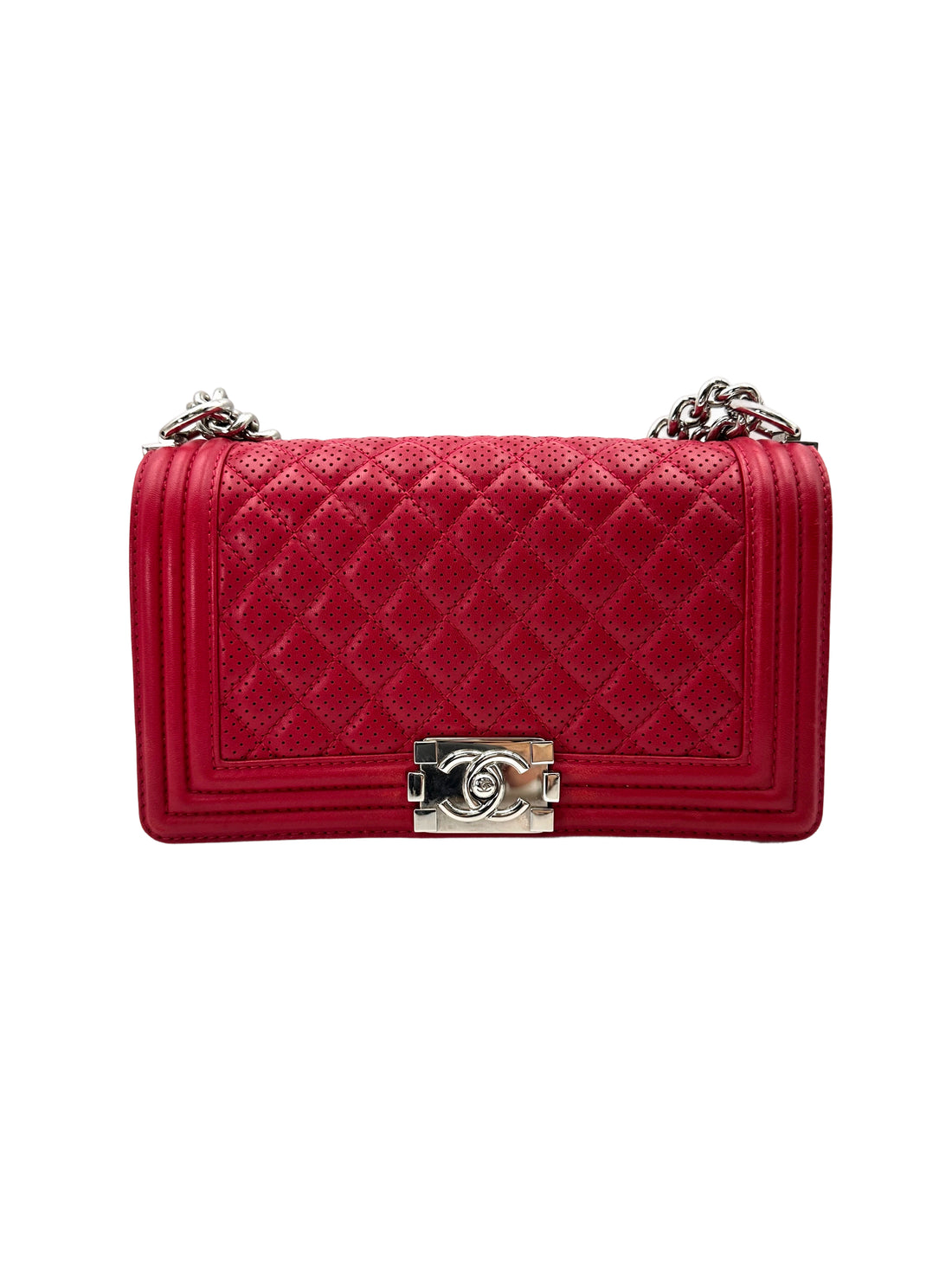 Chanel LeBoy Red Quilted Calfskin Medium Size Flap Bag With Aged Silver Buckle(19***68) CC1878