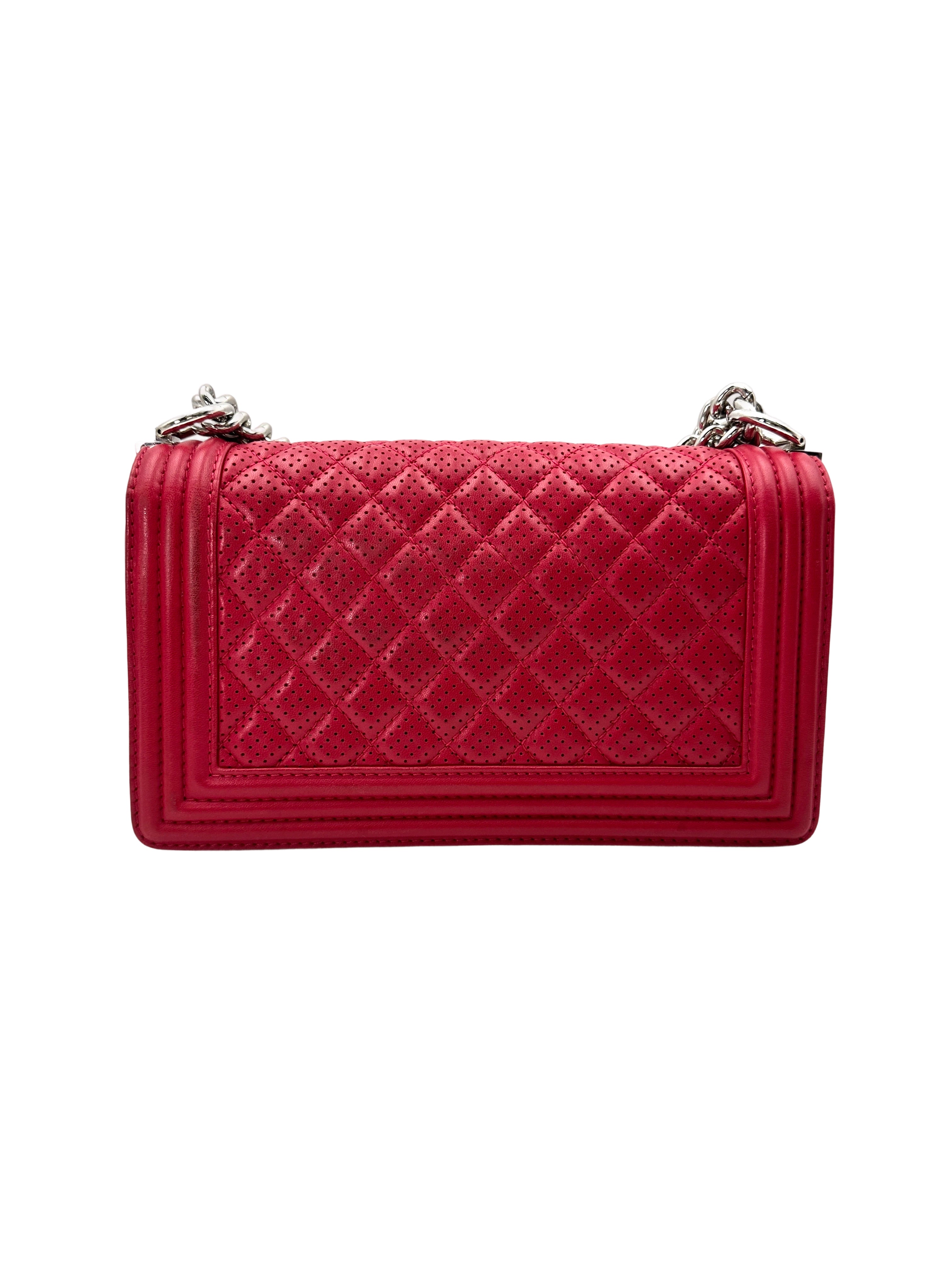Chanel LeBoy Red Quilted Calfskin Medium Size Flap Bag With Aged Silver Buckle(19***68) CC1878