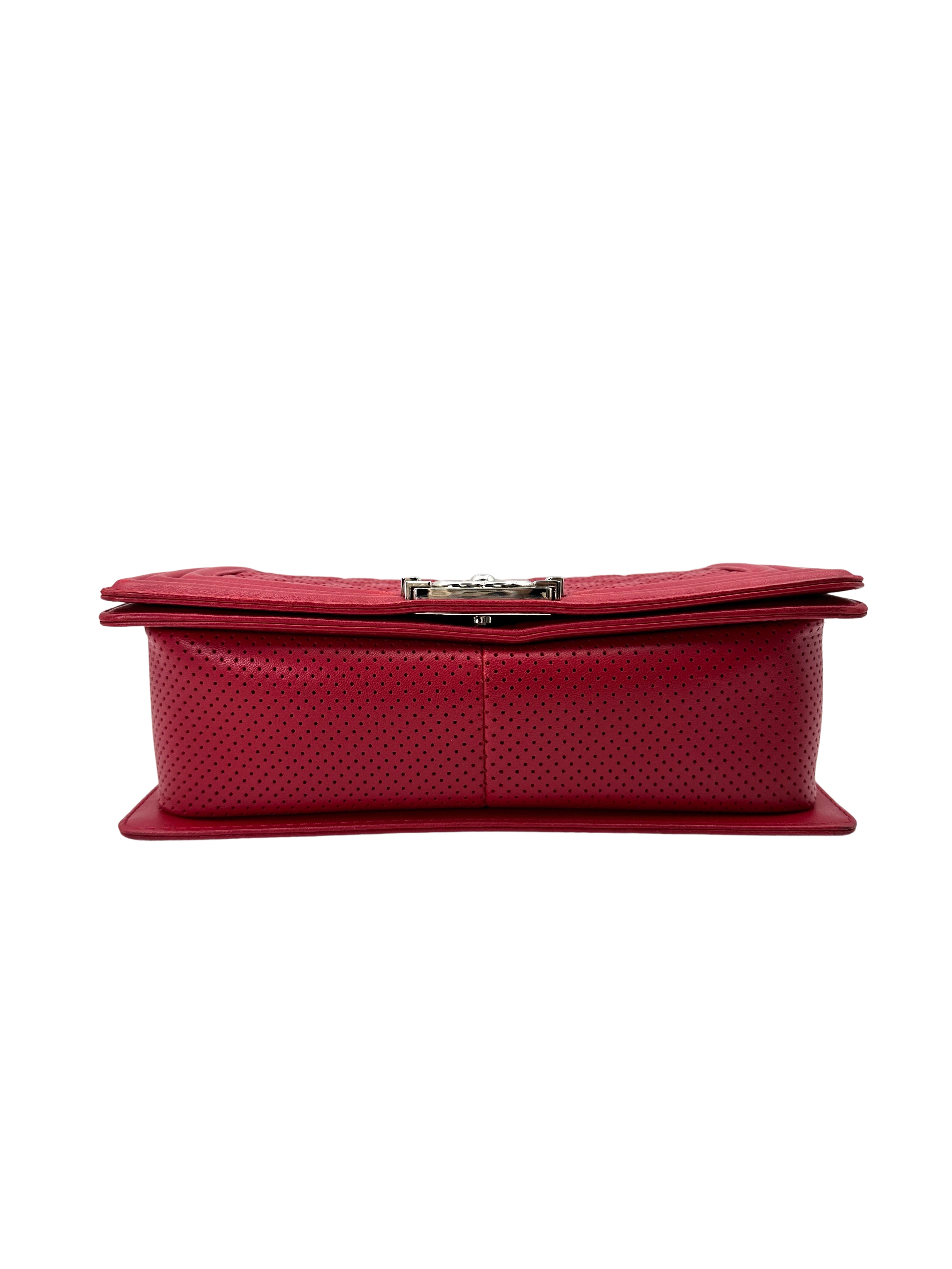 Chanel LeBoy Red Quilted Calfskin Medium Size Flap Bag With Aged Silver Buckle(19***68) CC1878