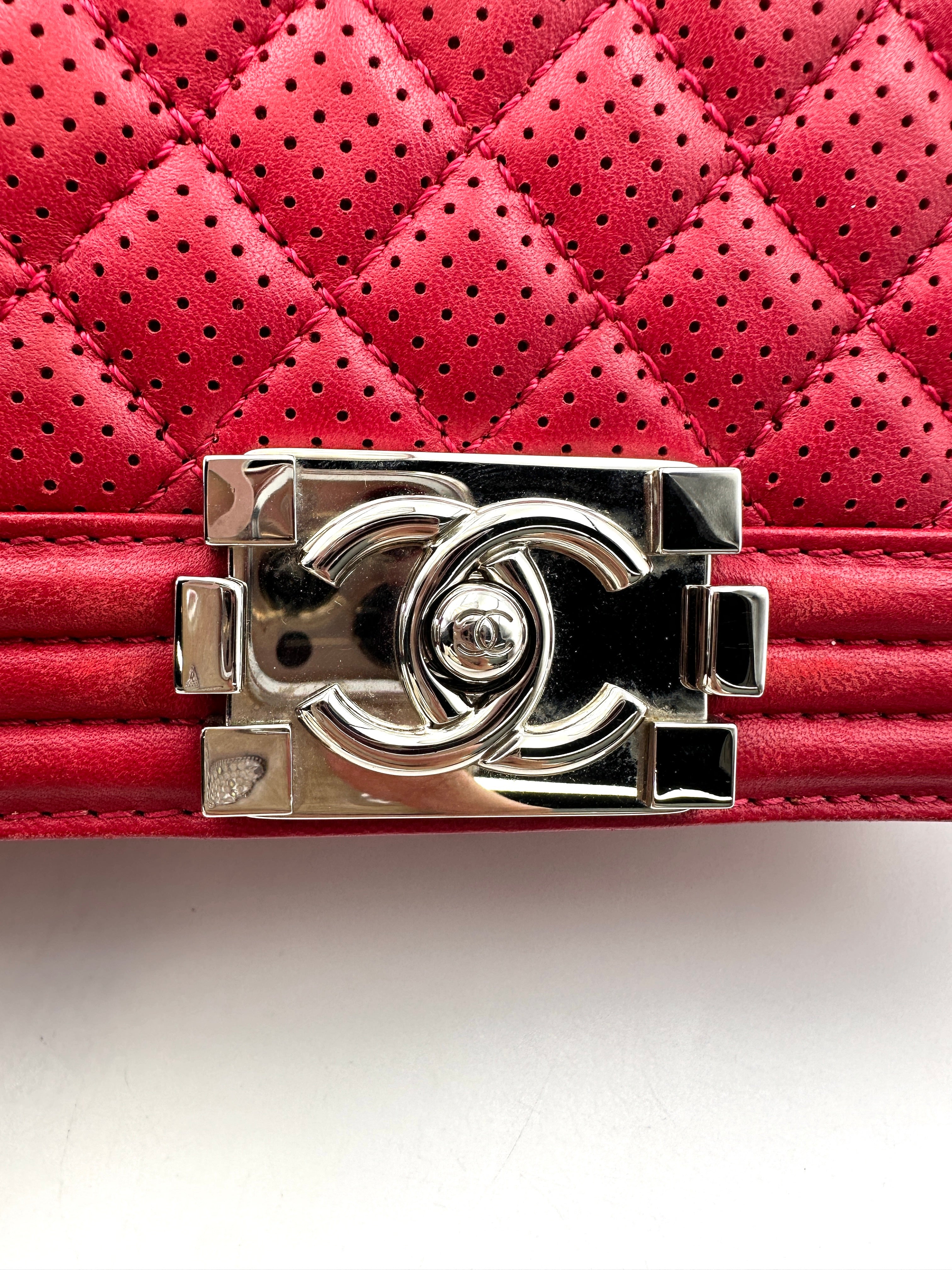 Chanel LeBoy Red Quilted Calfskin Medium Size Flap Bag With Aged Silver Buckle(19***68) CC1878