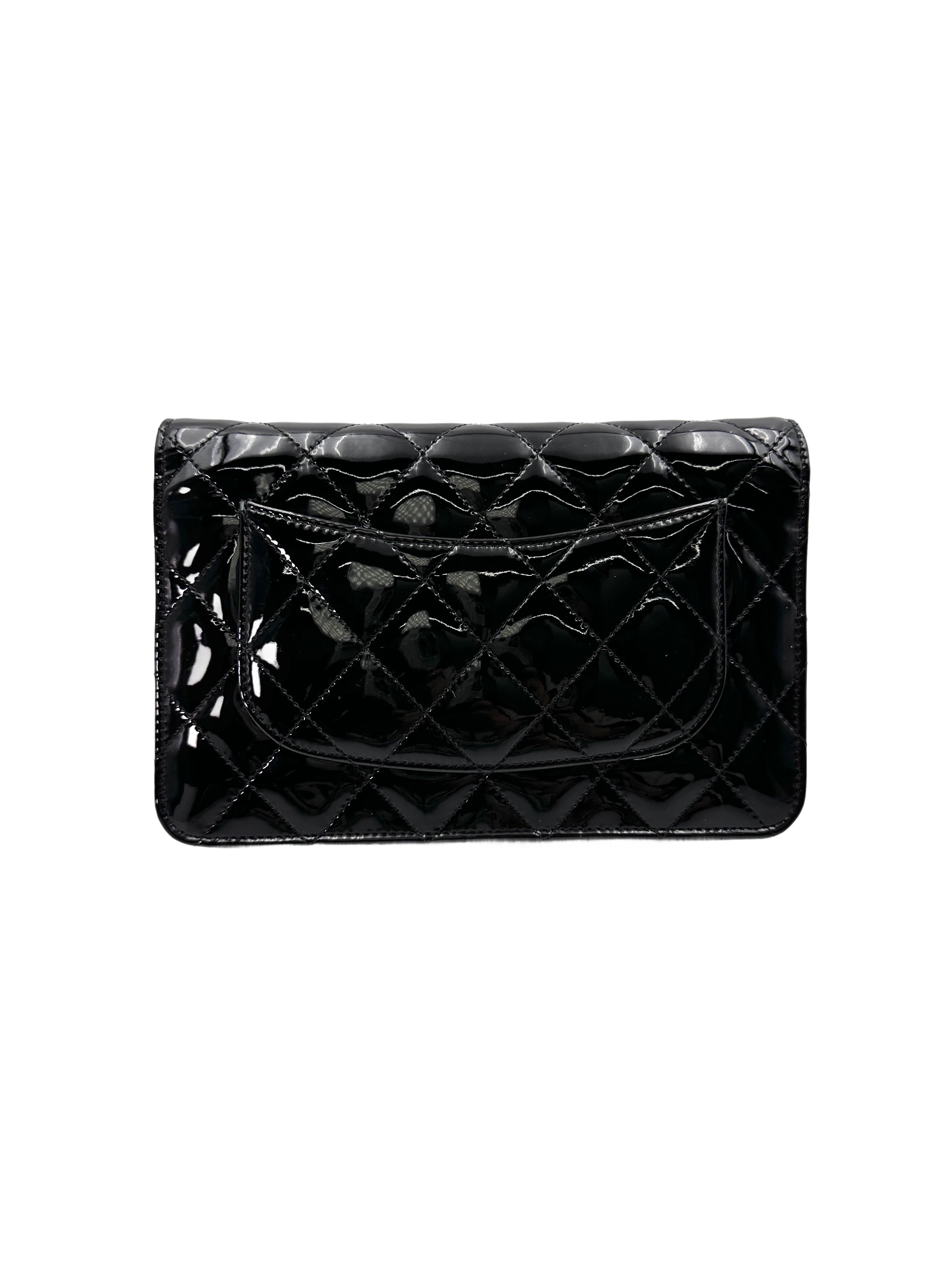 Chanel Black Quilted Patent Leather Wallet On Chain With Silver Buckle(22***10) IRIS208