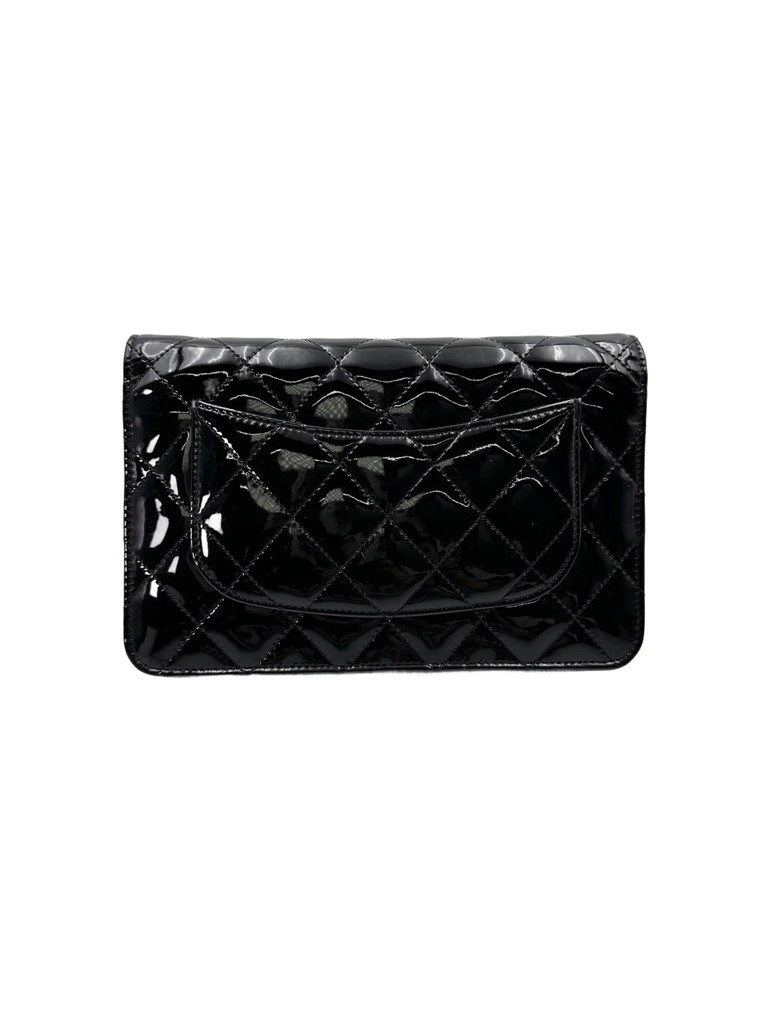 Chanel Black Quilted Patent Leather Wallet On Chain With Silver Buckle(22***10) IRIS208