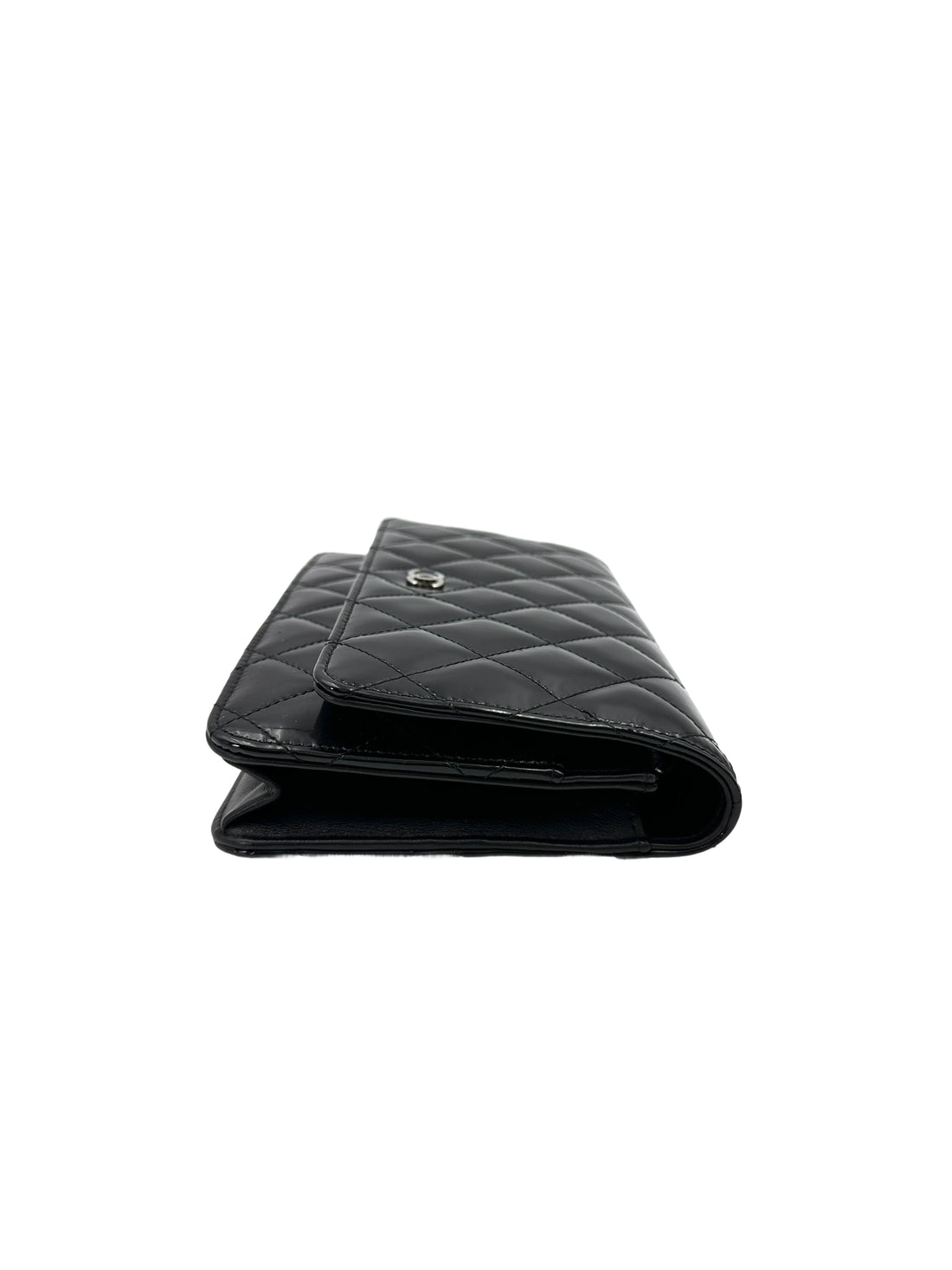 Chanel Black Quilted Patent Leather Wallet On Chain With Silver Buckle(22***10) IRIS208