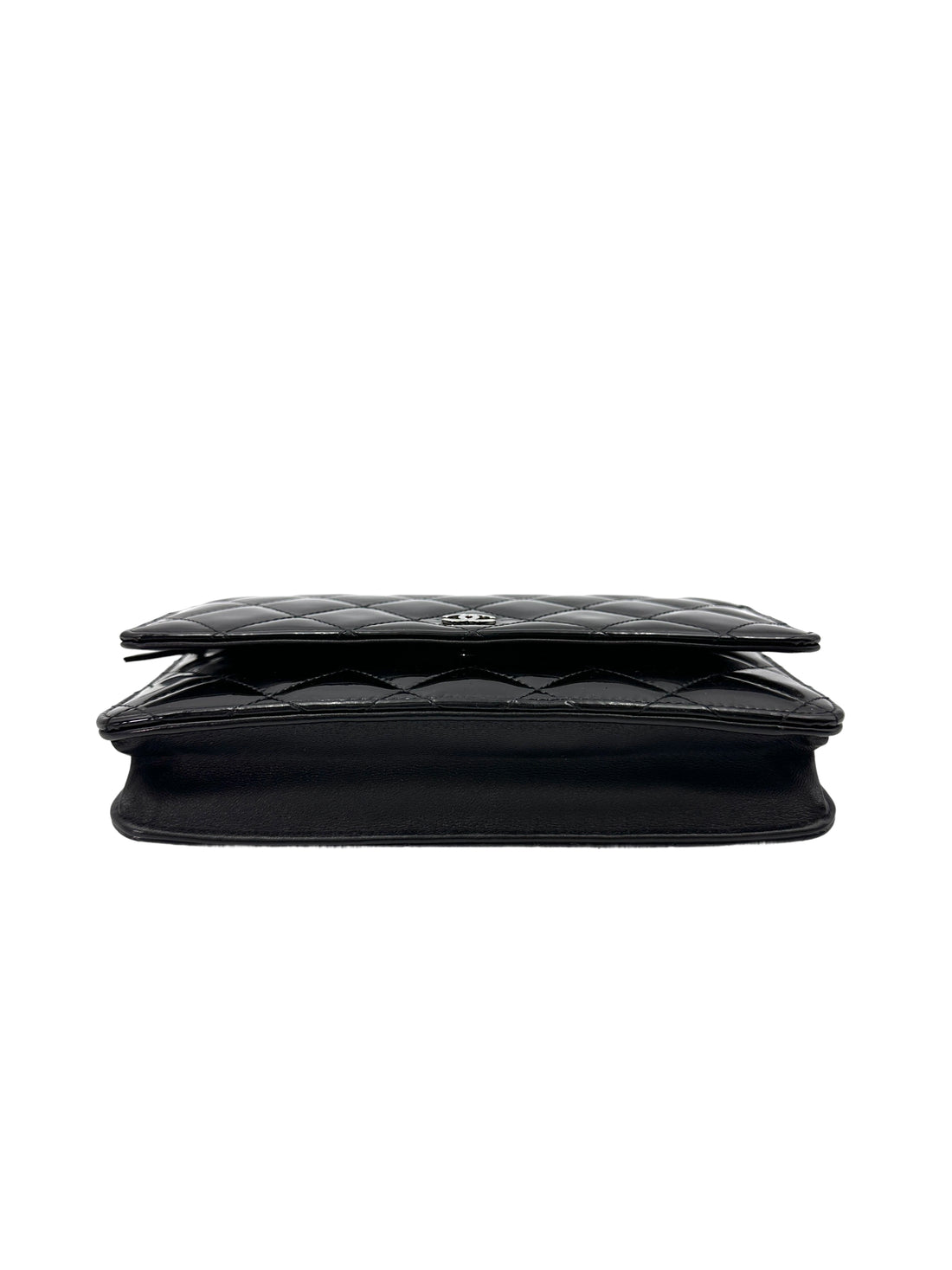 Chanel Black Quilted Patent Leather Wallet On Chain With Silver Buckle(22***10) IRIS208