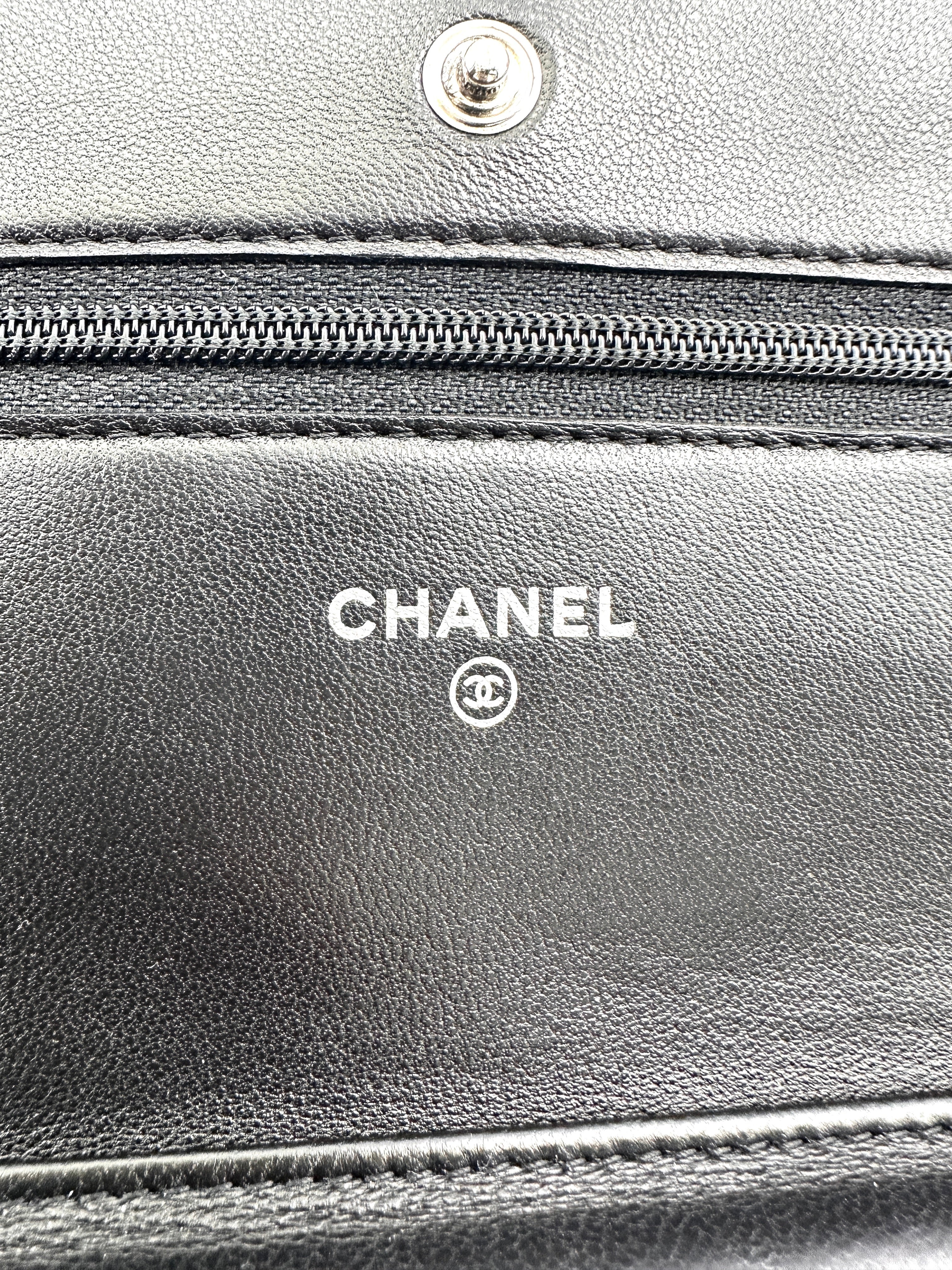 Chanel Black Quilted Patent Leather Wallet On Chain With Silver Buckle(22***10) IRIS208