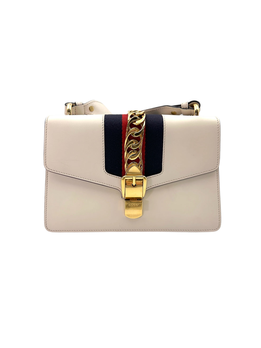 Gucci Sylvie White Leather Medium Size Shoulder Bag GG910