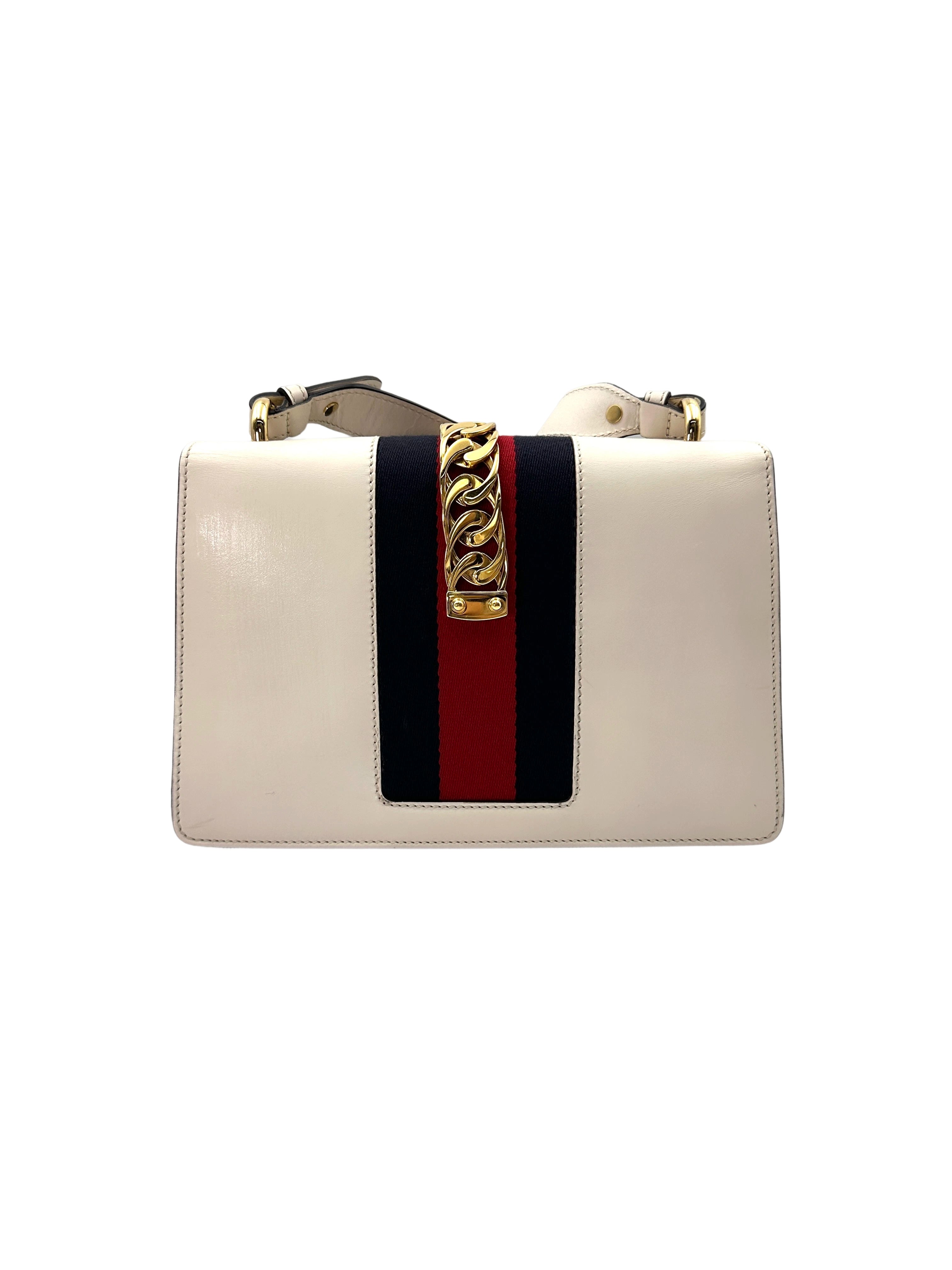 Gucci Sylvie White Leather Medium Size Shoulder Bag GG910