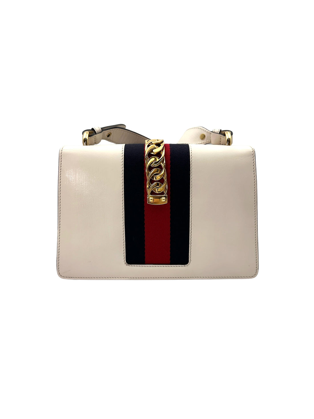 Gucci Sylvie White Leather Medium Size Shoulder Bag GG910