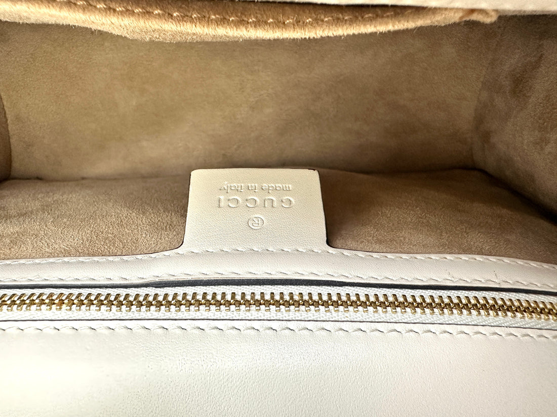 Gucci Sylvie White Leather Medium Size Shoulder Bag GG910