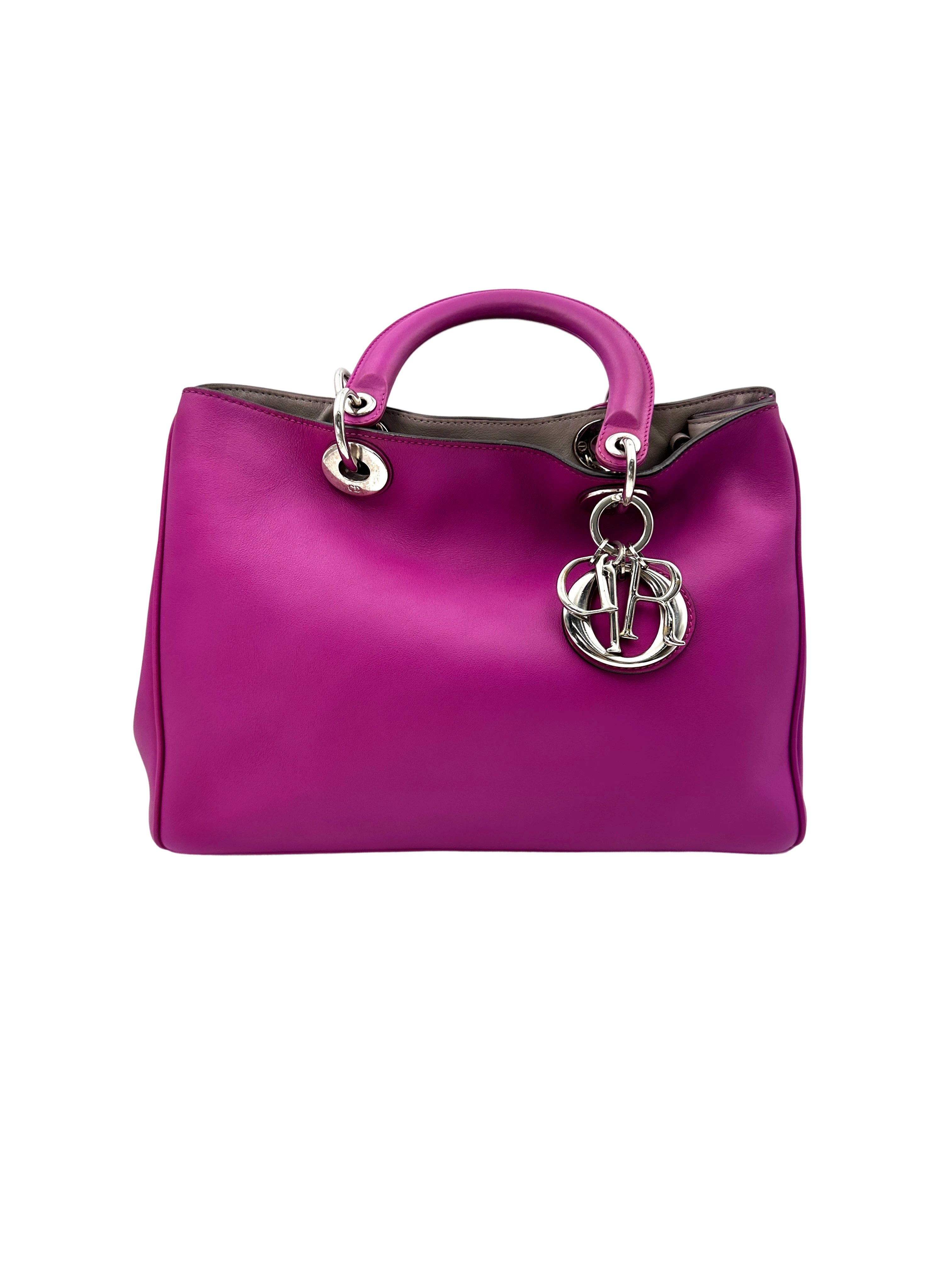 Christian Dior Diorissimo Purple Leather Medium Size Top Handle Bag With Pouch DR716