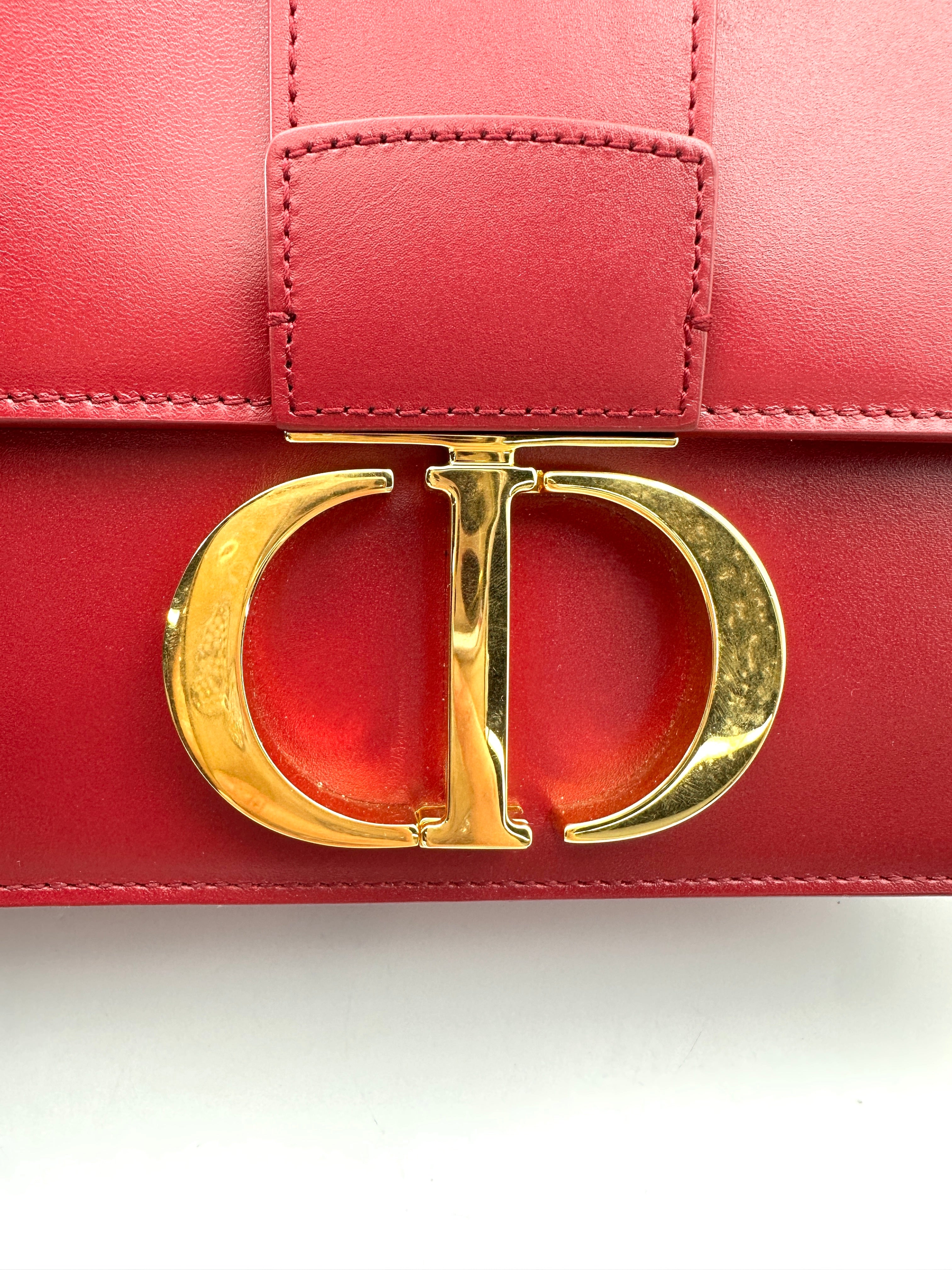 Christian Dior 30 Montaigne Red Leather Medium Size Box Bag DR717