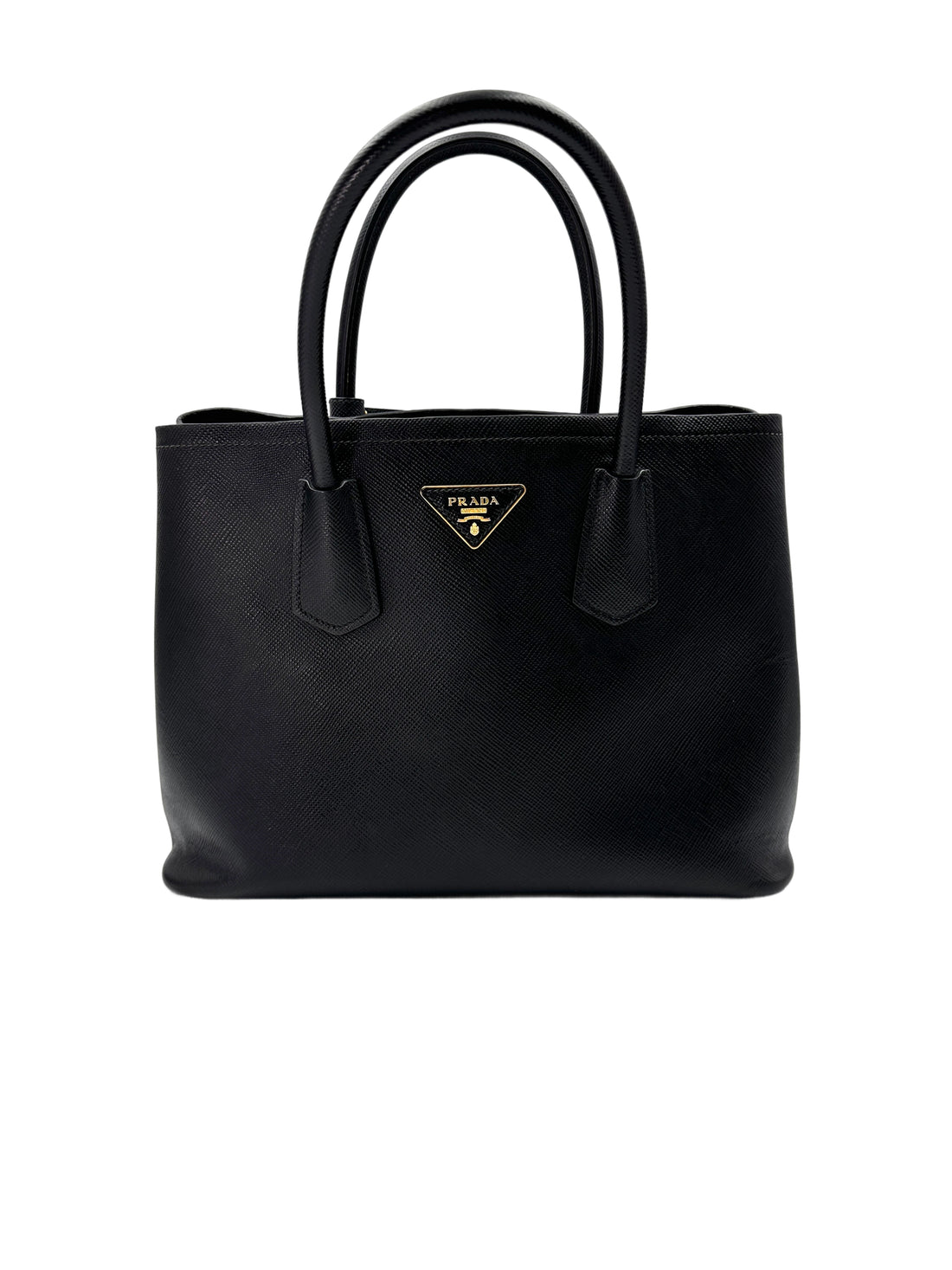 Prada Double Black Saffiano Cuir Leather Handle Bag PR309
