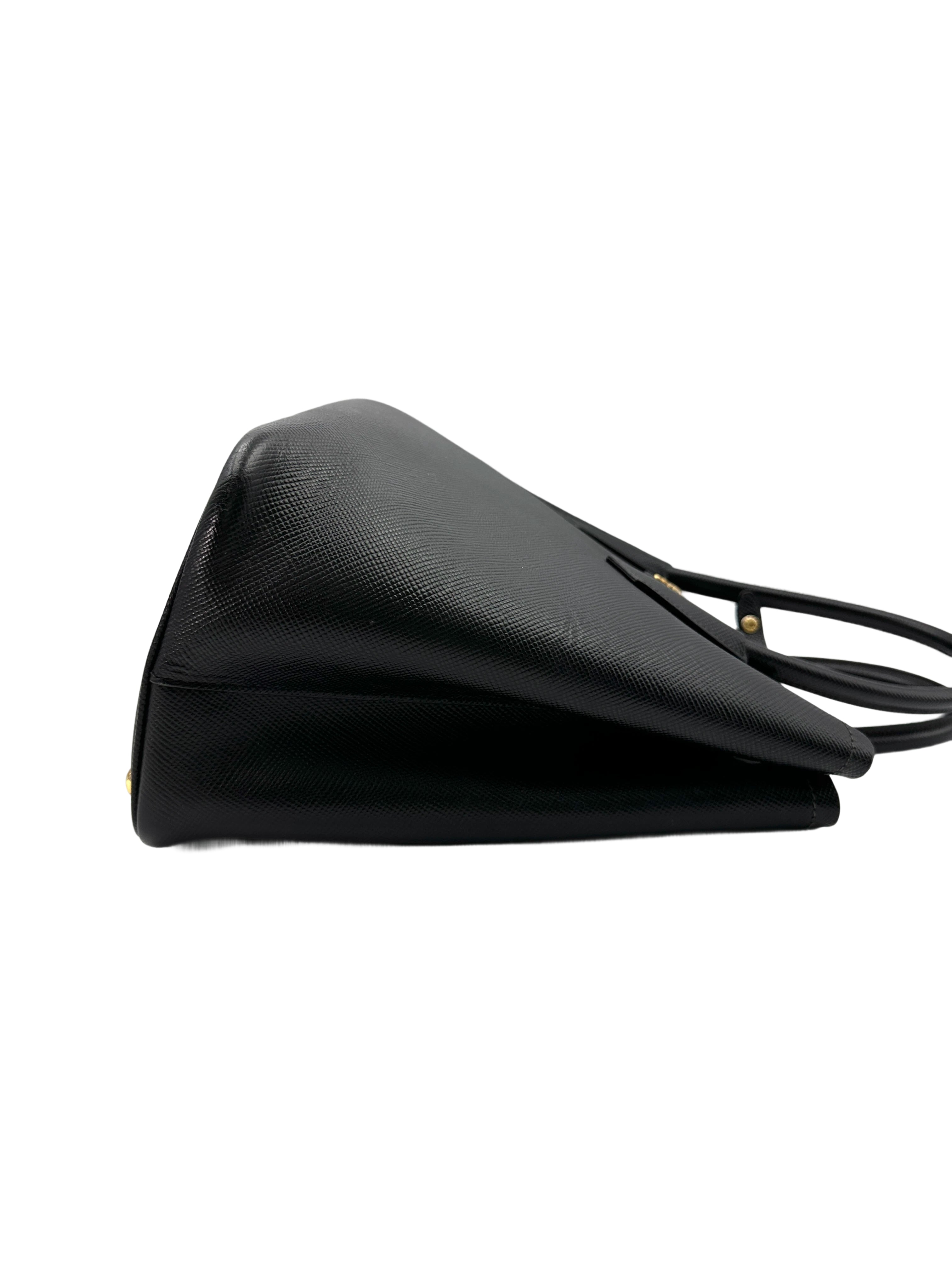 Prada Double Black Saffiano Cuir Leather Handle Bag PR309