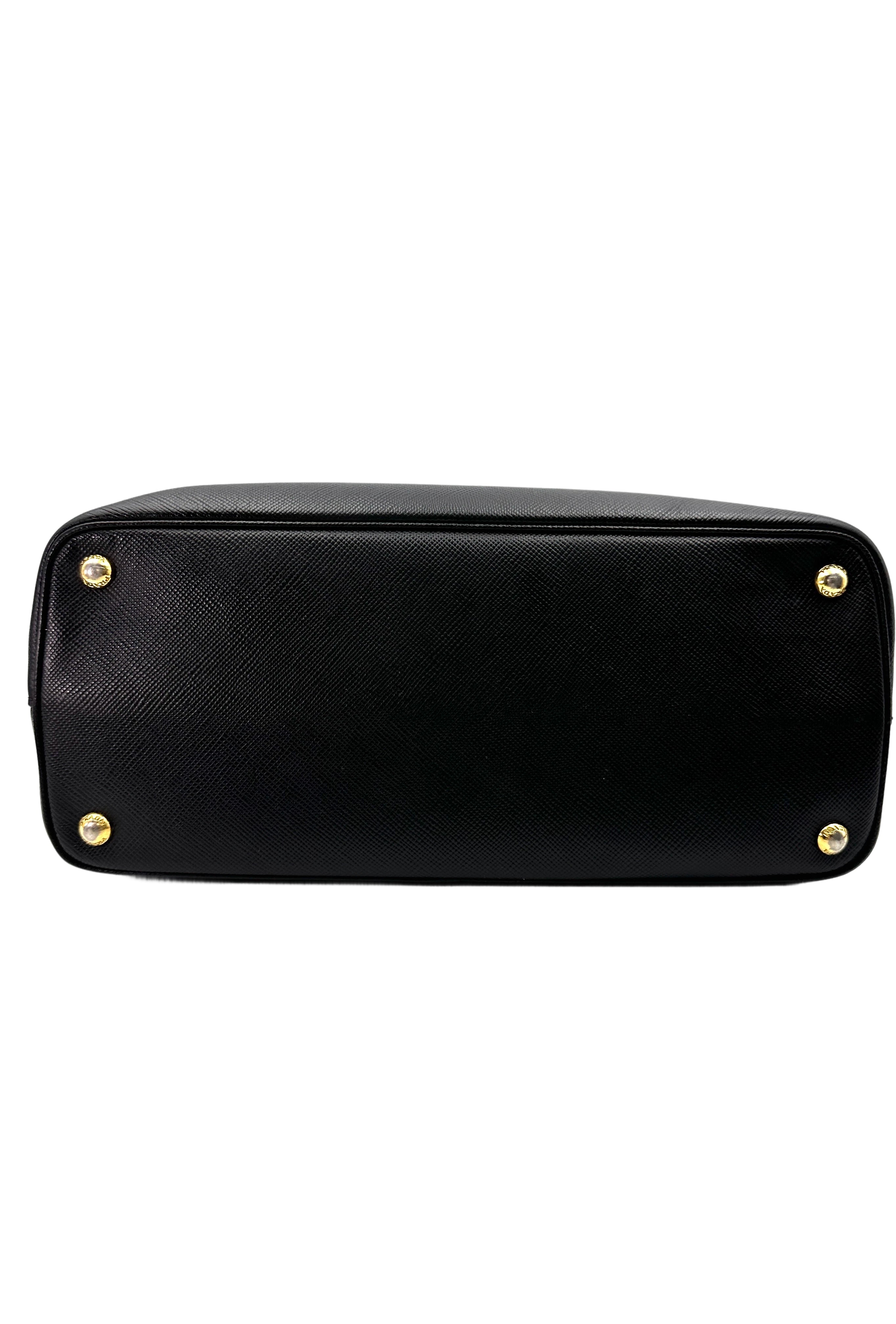 Prada Double Black Saffiano Cuir Leather Handle Bag PR309