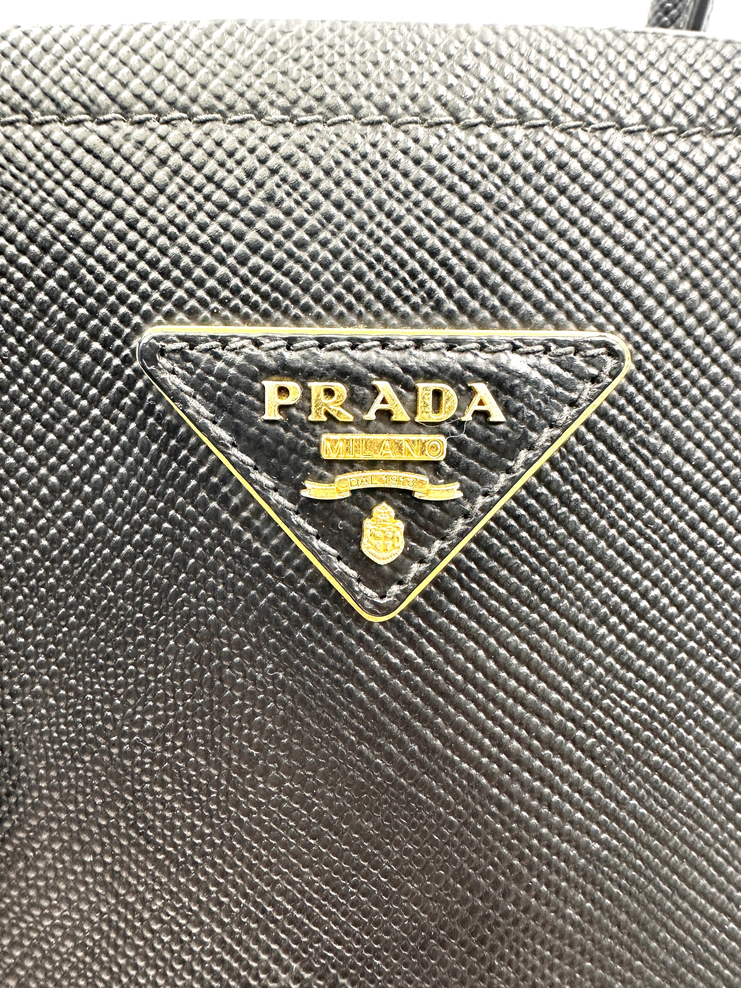 Prada Double Black Saffiano Cuir Leather Handle Bag PR309