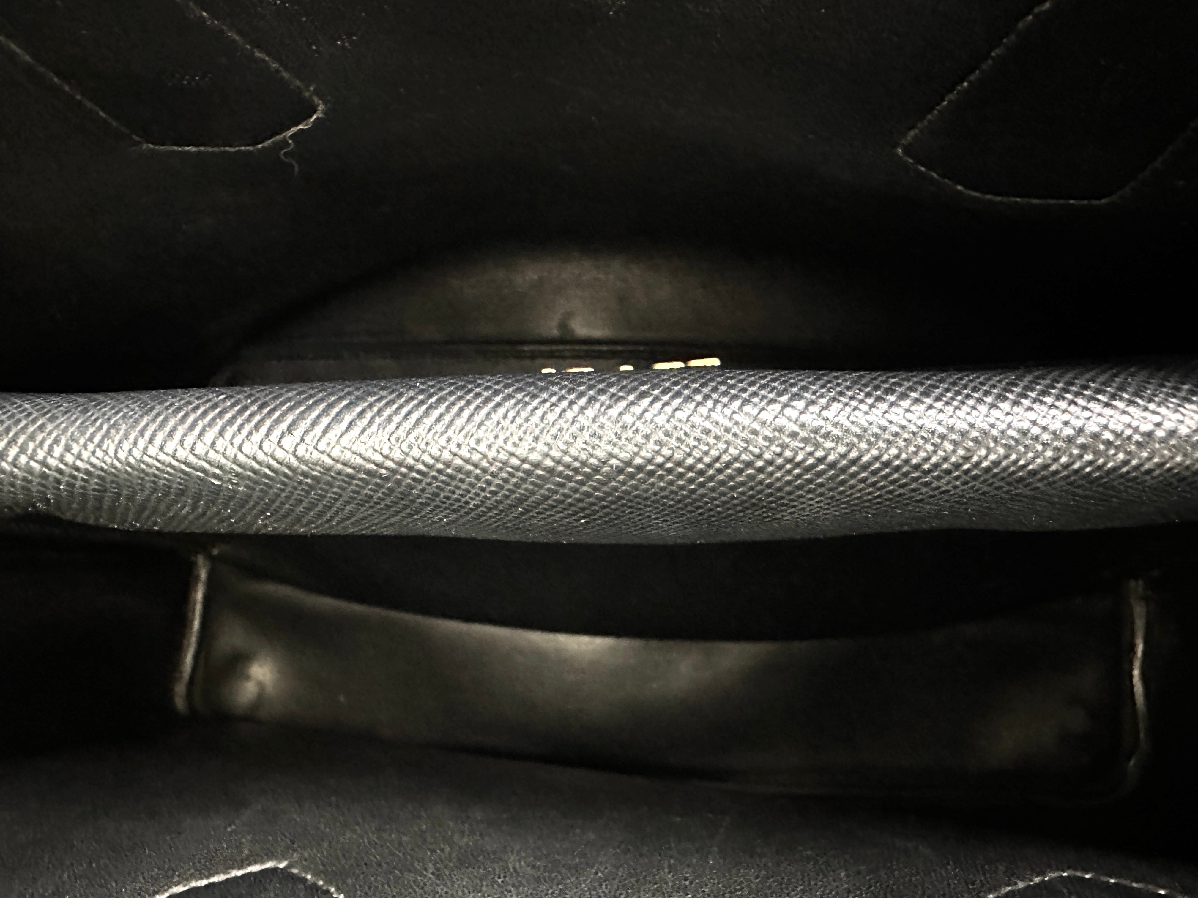 Prada Double Black Saffiano Cuir Leather Handle Bag PR309