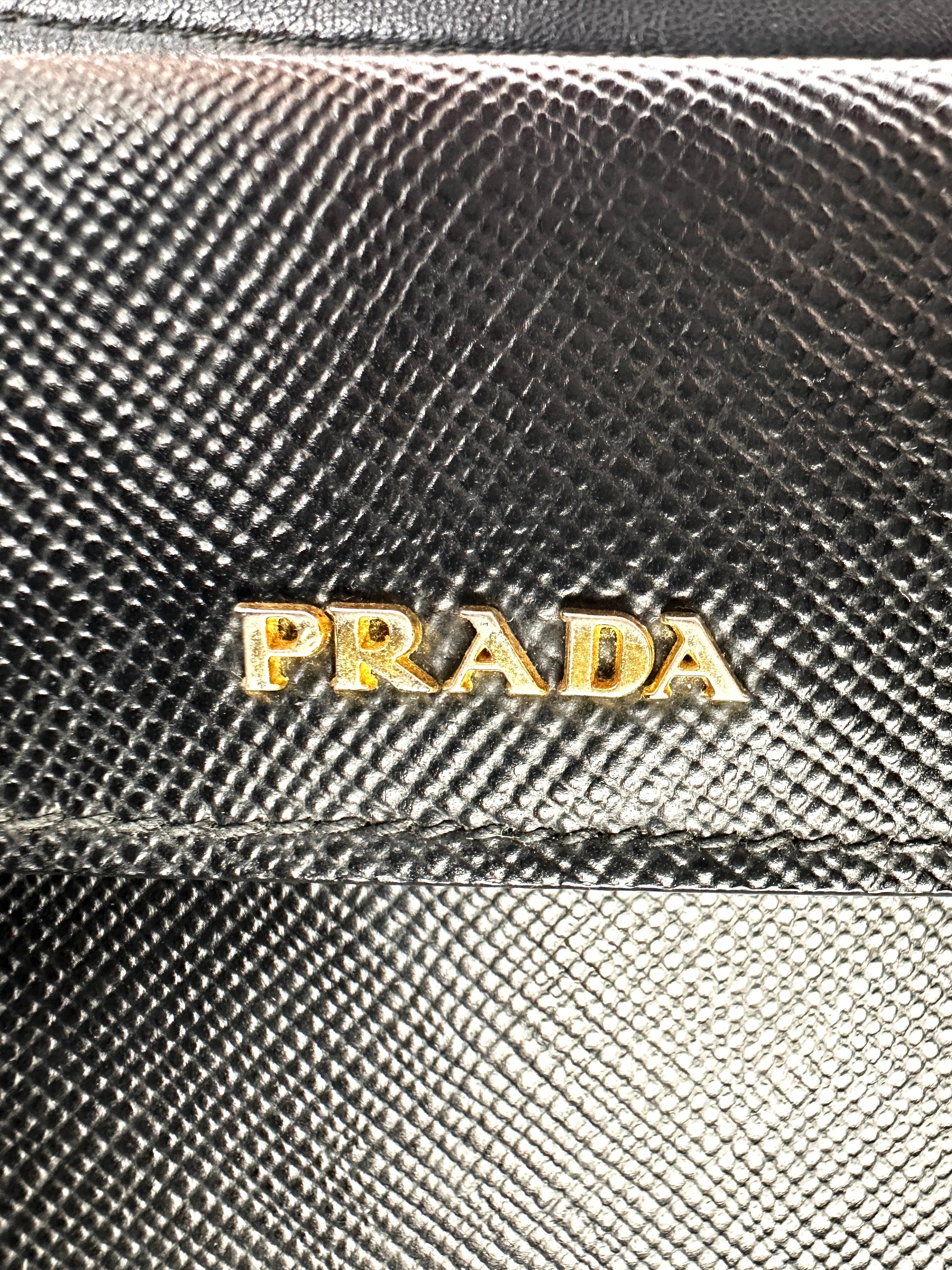 Prada Double Black Saffiano Cuir Leather Handle Bag PR309