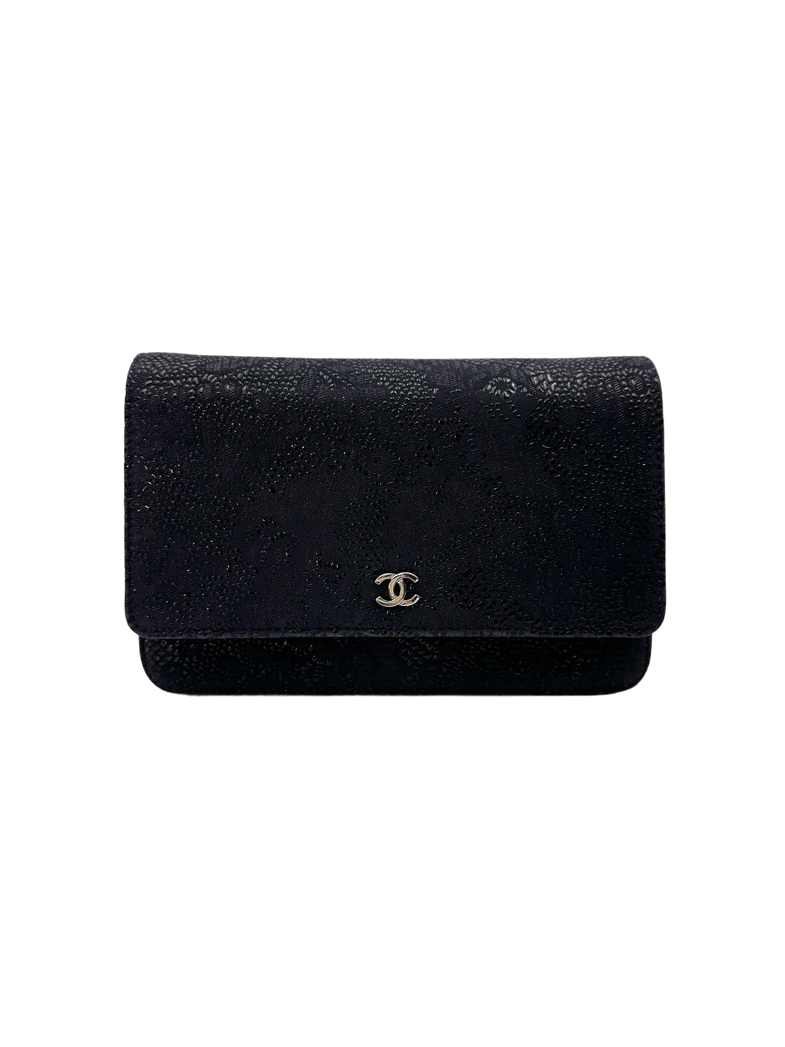 Chanel Navy Lace Embossed Leather Wallet On Chain(18***94) CC1881