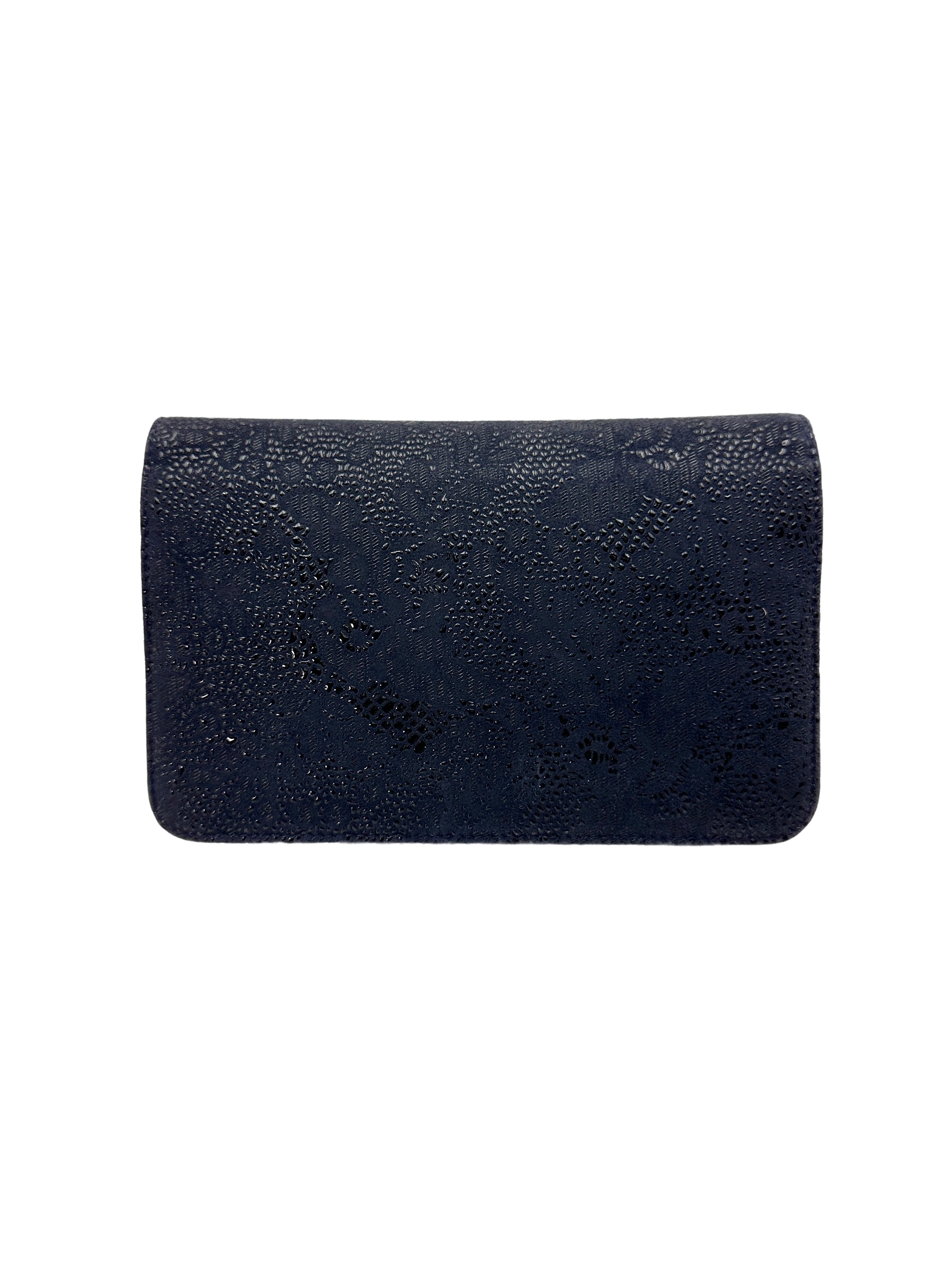 Chanel Navy Lace Embossed Leather Wallet On Chain(18***94) CC1881