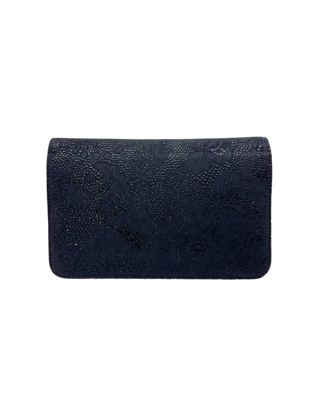 Chanel Navy Lace Embossed Leather Wallet On Chain(18***94) CC1881