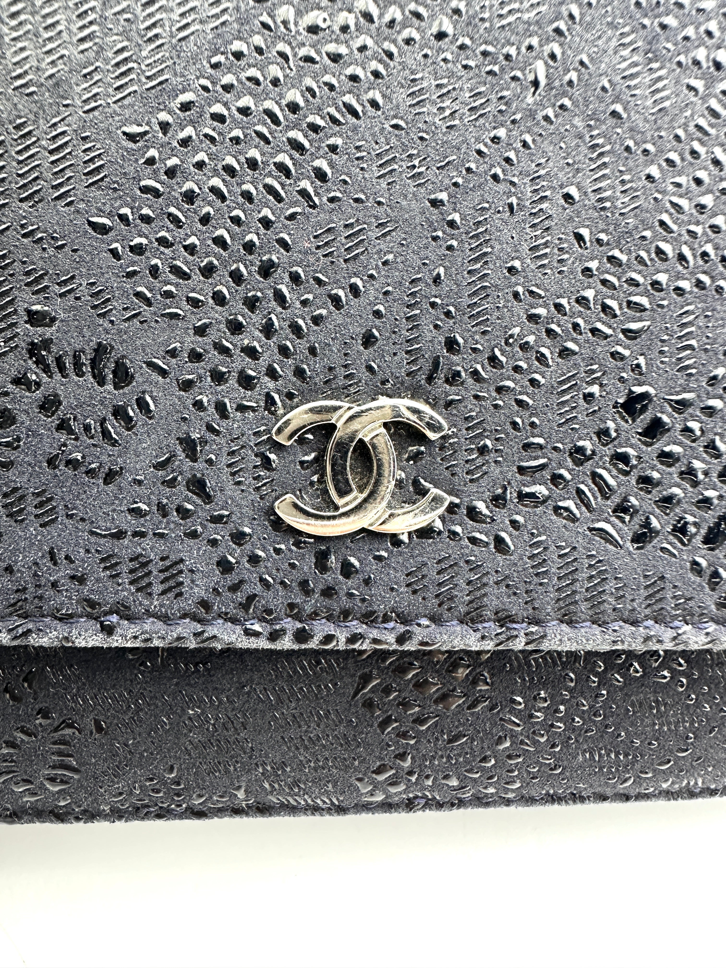 Chanel Navy Lace Embossed Leather Wallet On Chain(18***94) CC1881