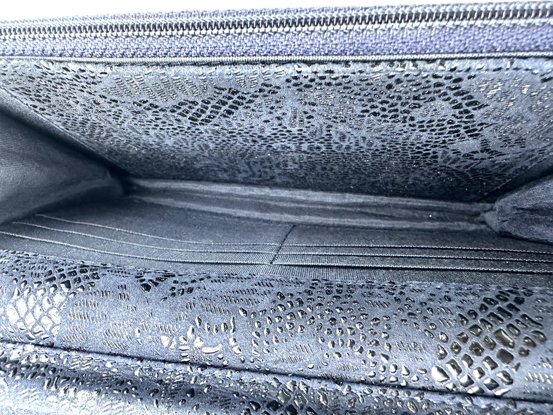 Chanel Navy Lace Embossed Leather Wallet On Chain(18***94) CC1881