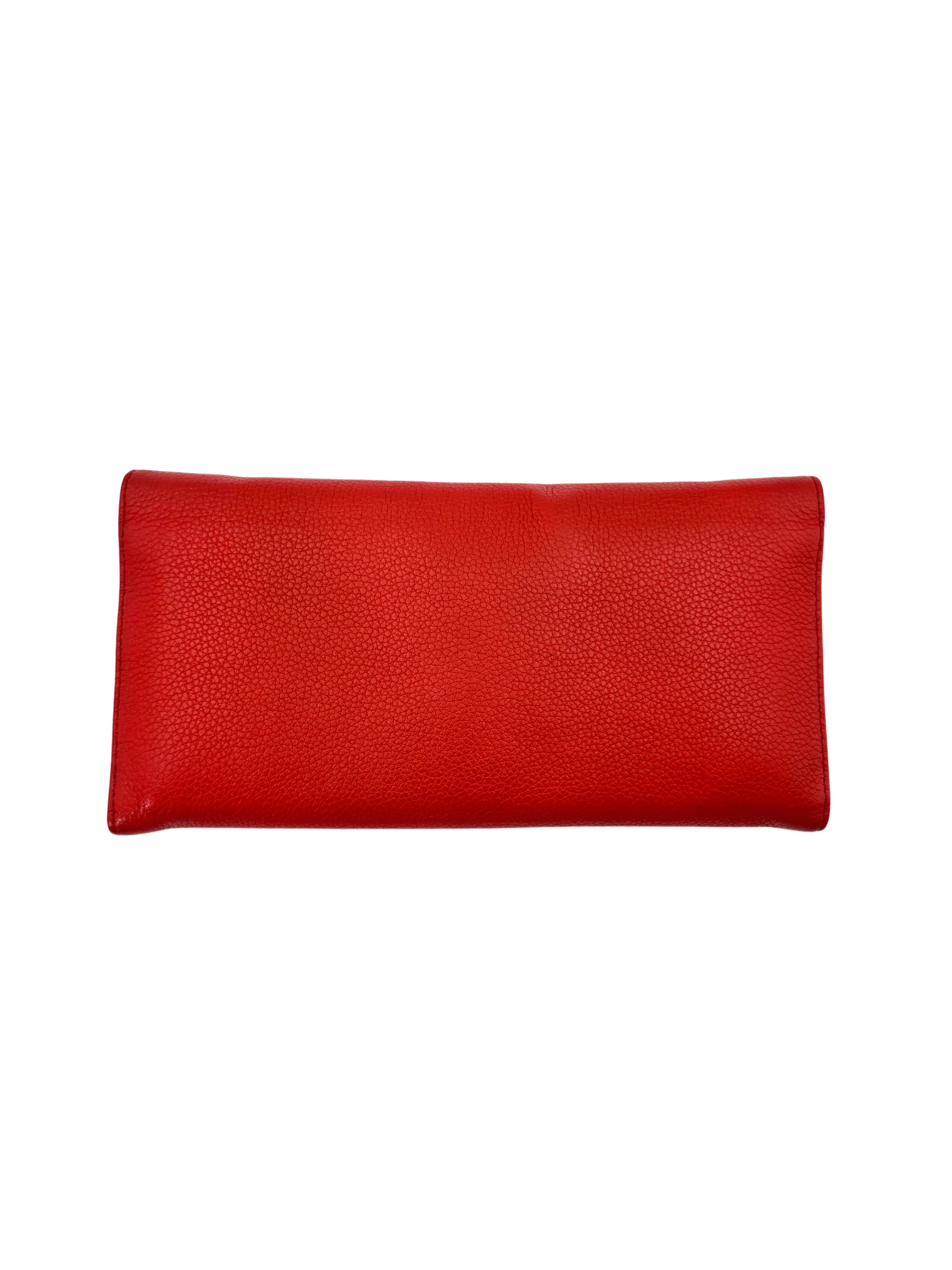 Prada Red Leather Wallet On Chain With Gold Hardware PR307