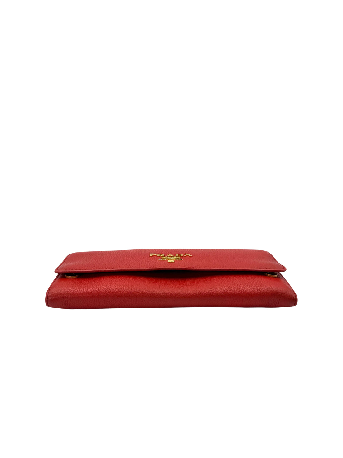 Prada Red Leather Wallet On Chain With Gold Hardware PR307