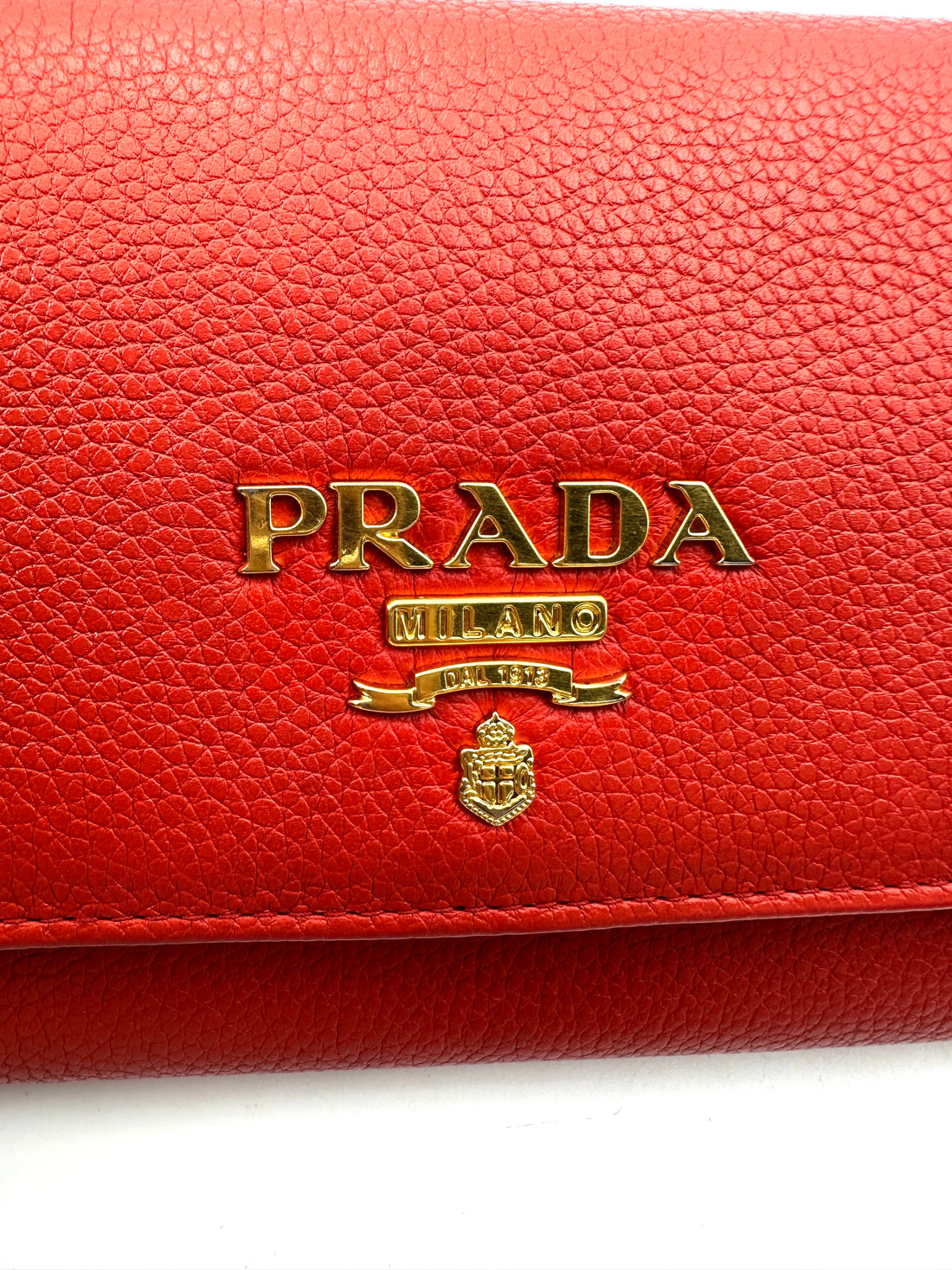 Prada Red Leather Wallet On Chain With Gold Hardware PR307