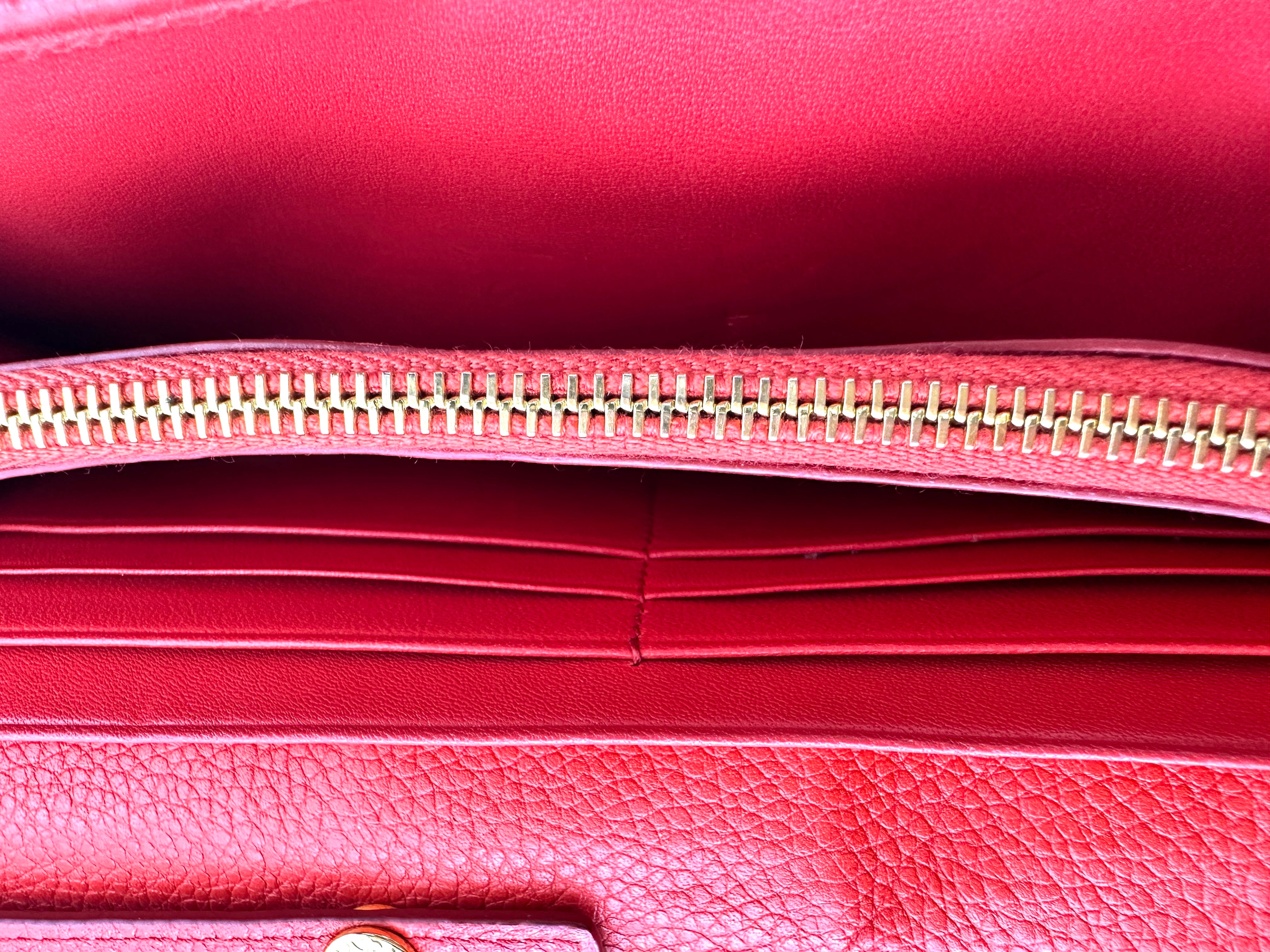Prada Red Leather Wallet On Chain With Gold Hardware PR307