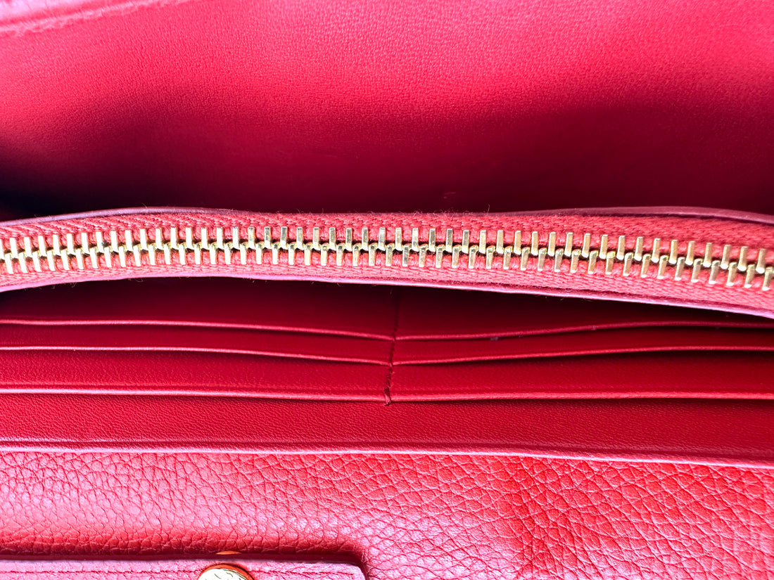 Prada Red Leather Wallet On Chain With Gold Hardware PR307