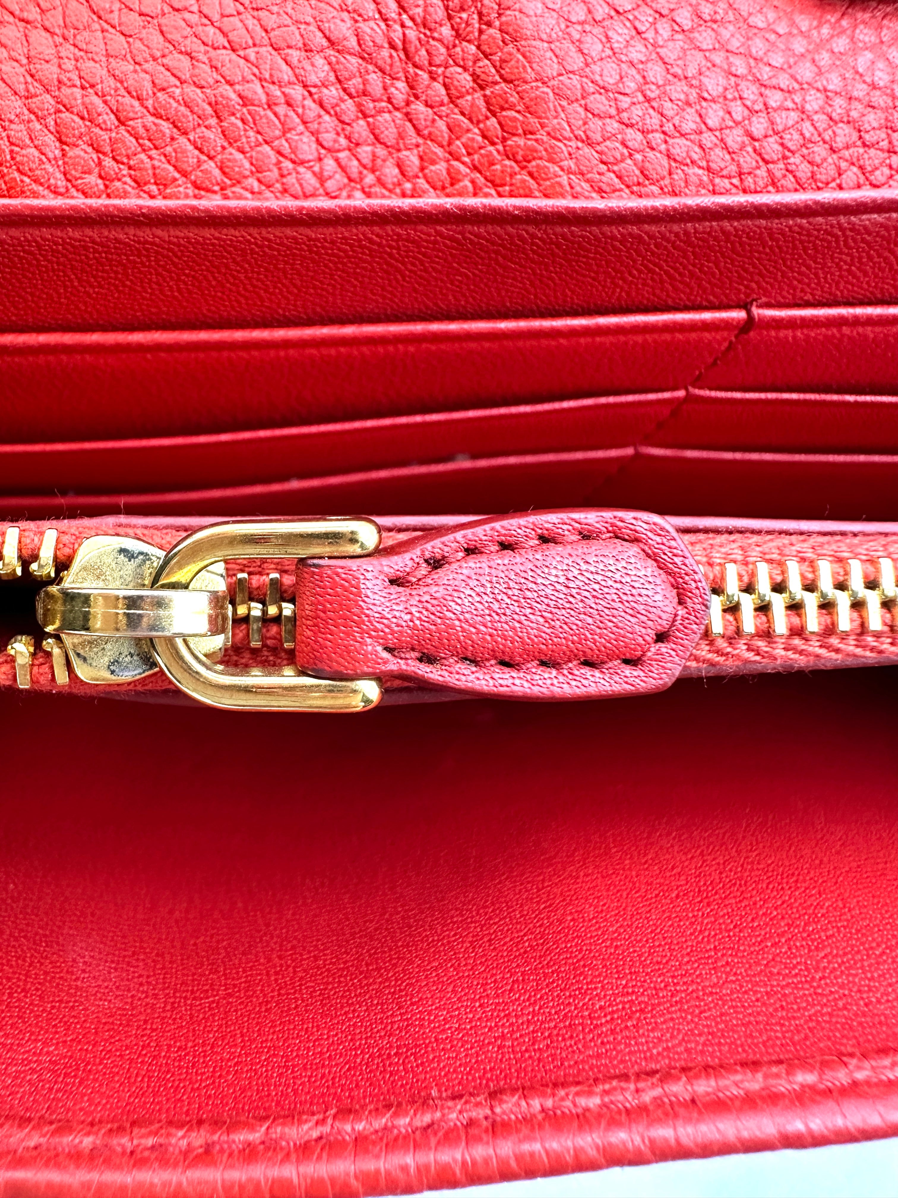 Prada Red Leather Wallet On Chain With Gold Hardware PR307