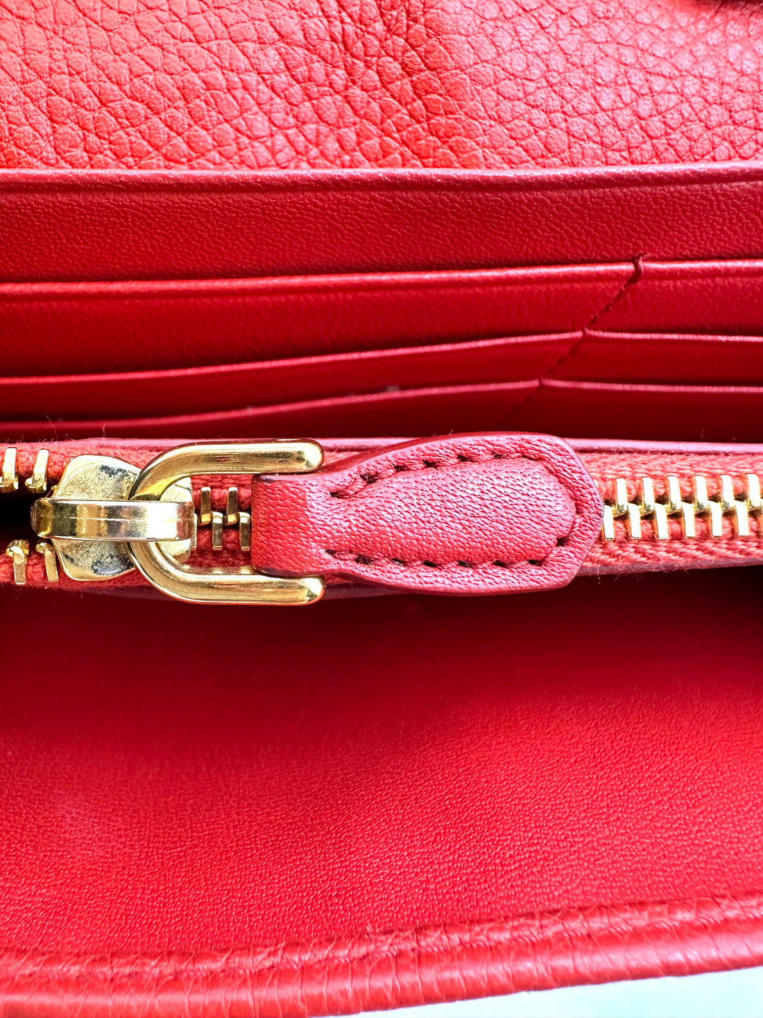 Prada Red Leather Wallet On Chain With Gold Hardware PR307