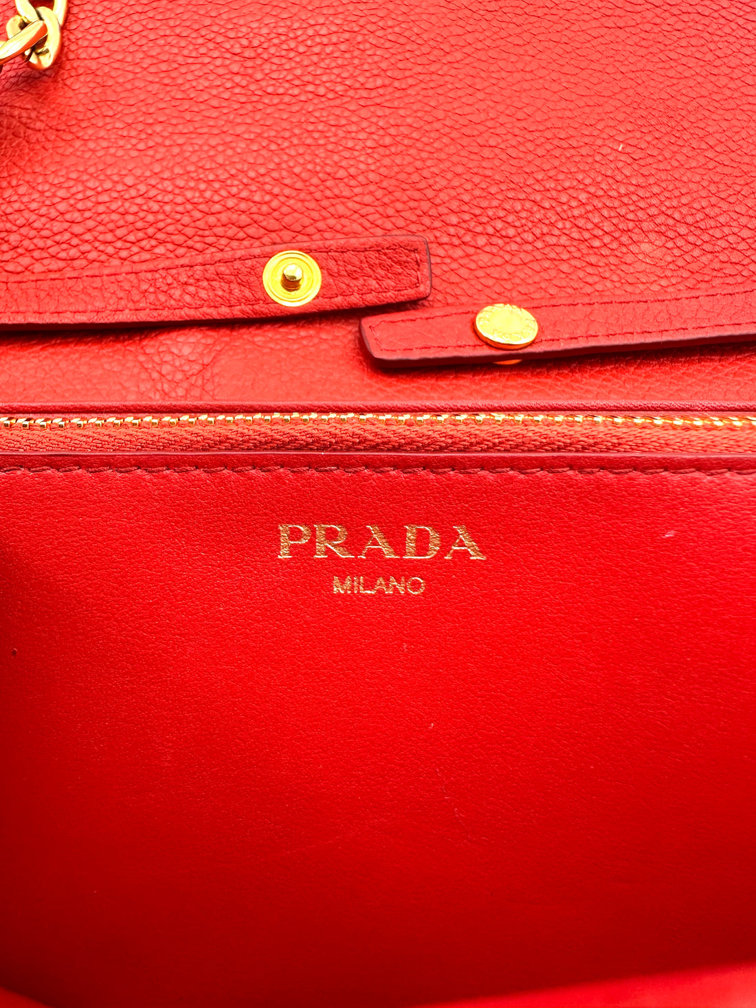 Prada Red Leather Wallet On Chain With Gold Hardware PR307