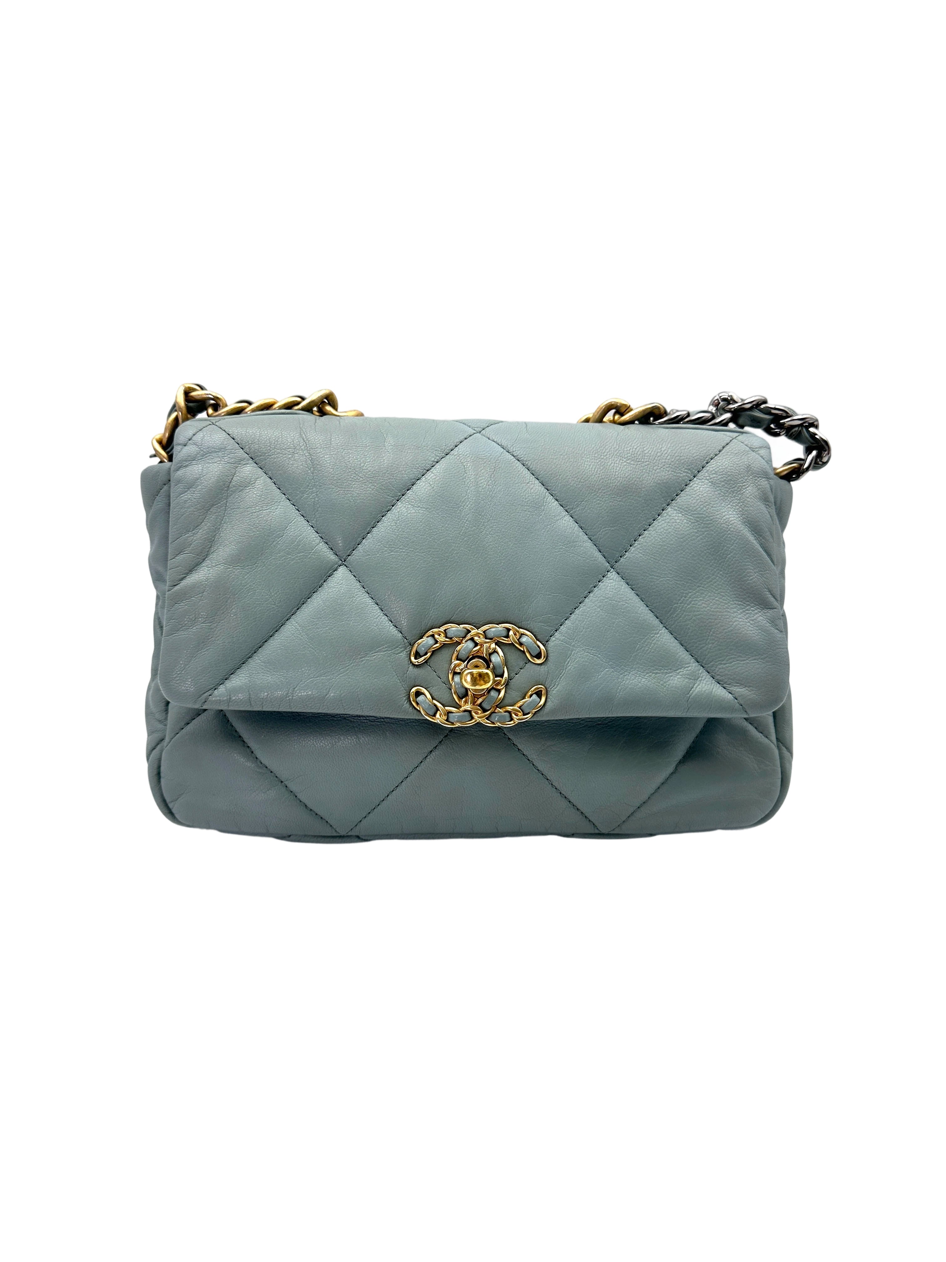 Chanel 19Bag Light Blue Quilted Leather Flap Bag With Gold Hardware(30***16) CC1886