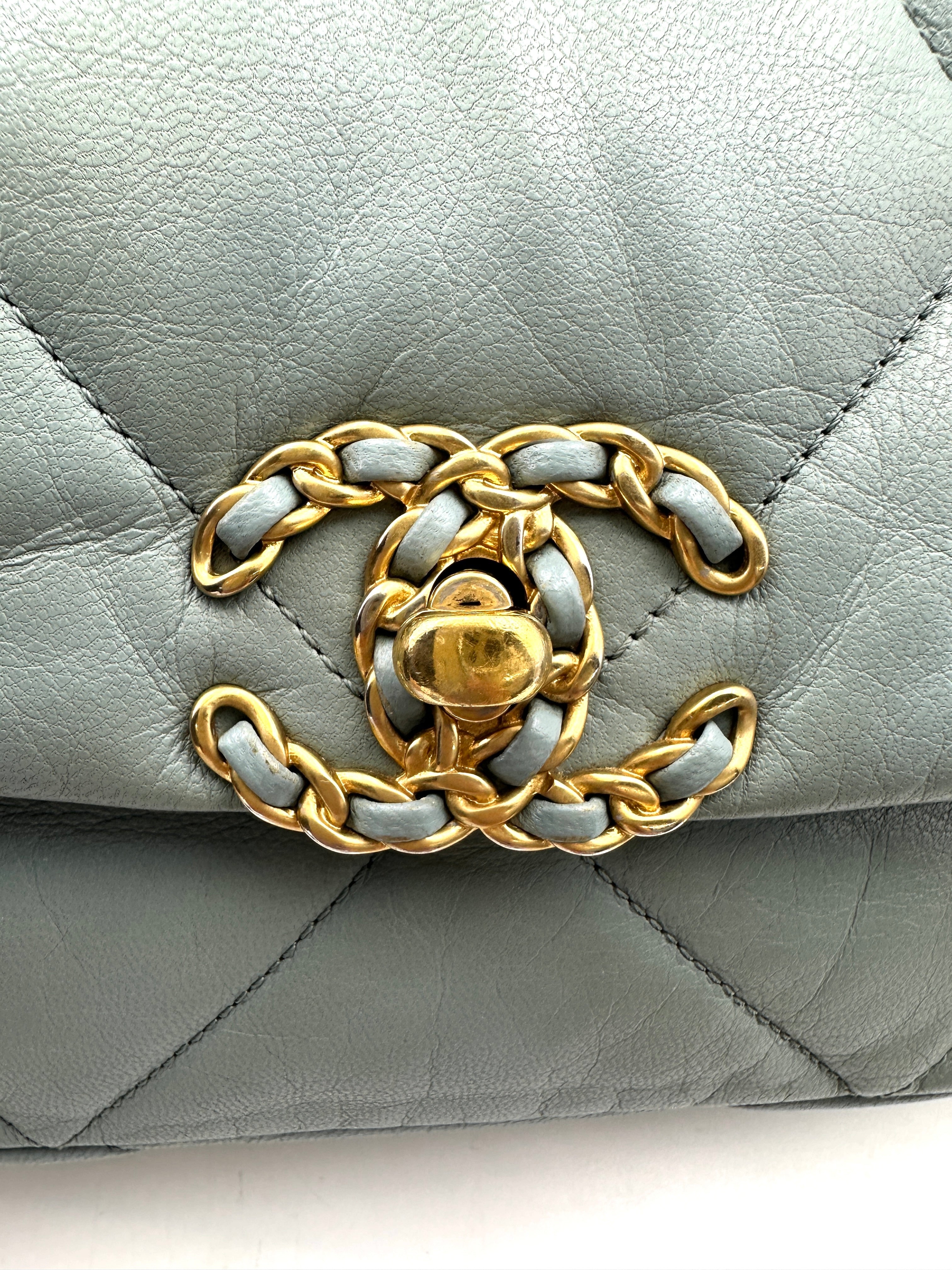 Chanel 19Bag Light Blue Quilted Leather Flap Bag With Gold Hardware(30***16) CC1886