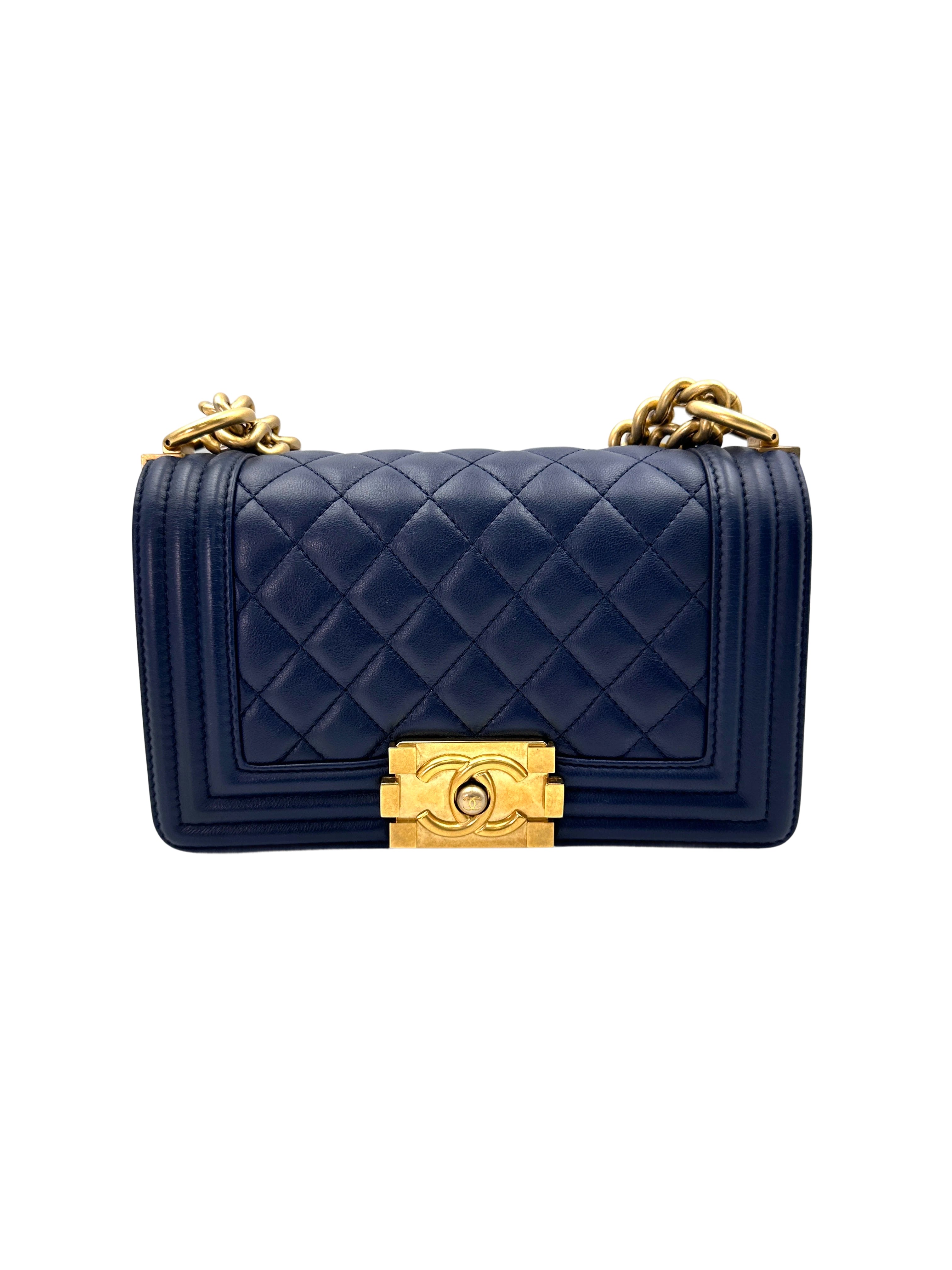 Chanel LeBoy Navy Quilted Lambskin Small Size Flap Bag With Gold Buckle(24***60) CC1884