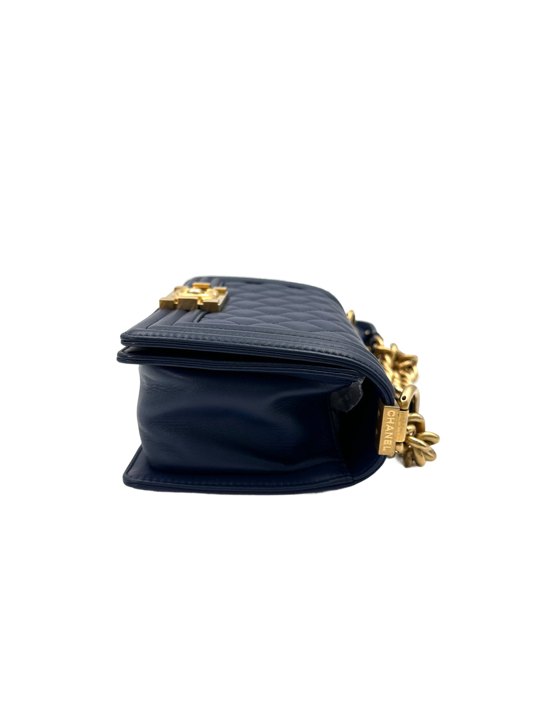 Chanel LeBoy Navy Quilted Lambskin Small Size Flap Bag With Gold Buckle(24***60) CC1884