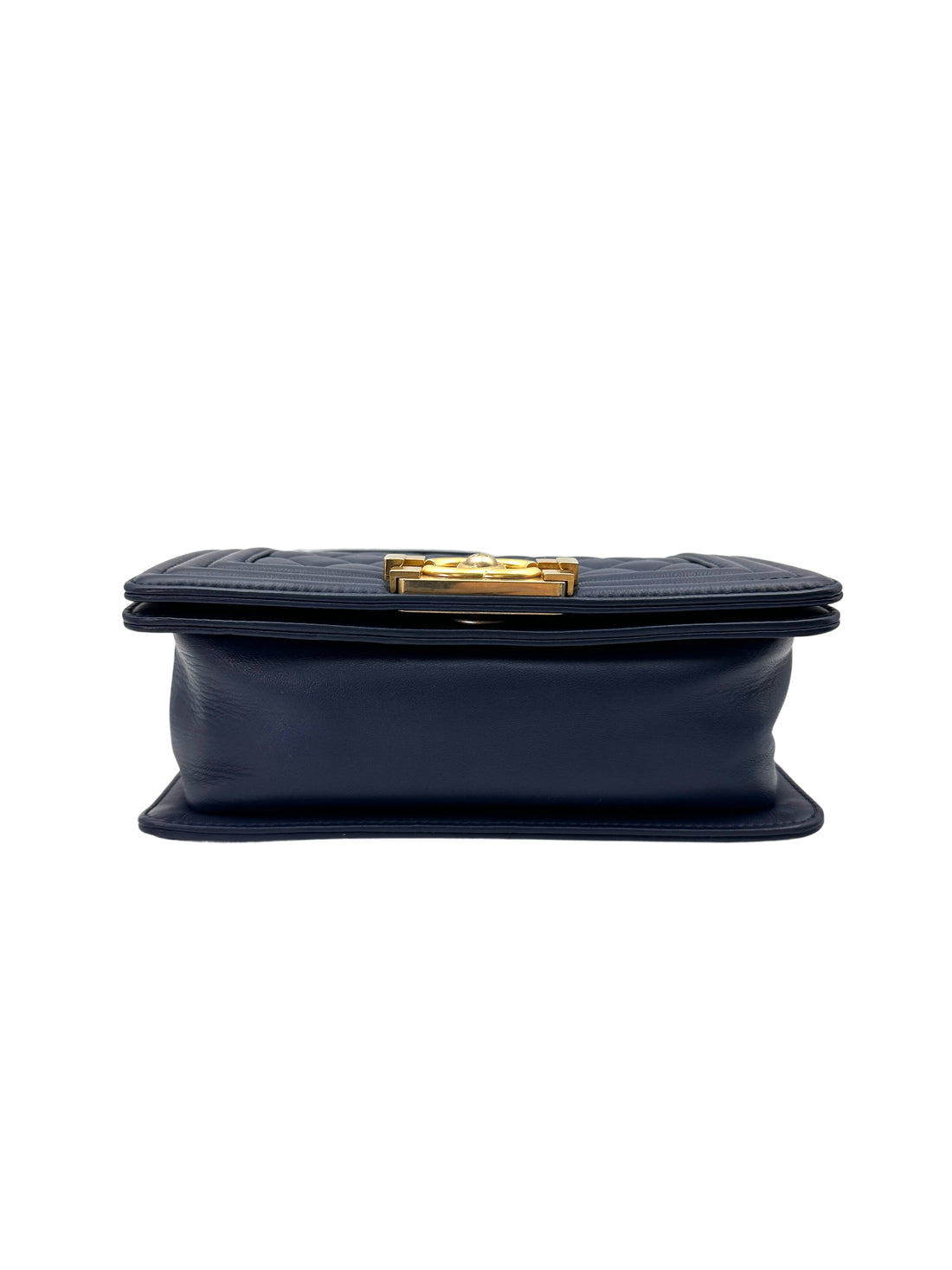 Chanel LeBoy Navy Quilted Lambskin Small Size Flap Bag With Gold Buckle(24***60) CC1884