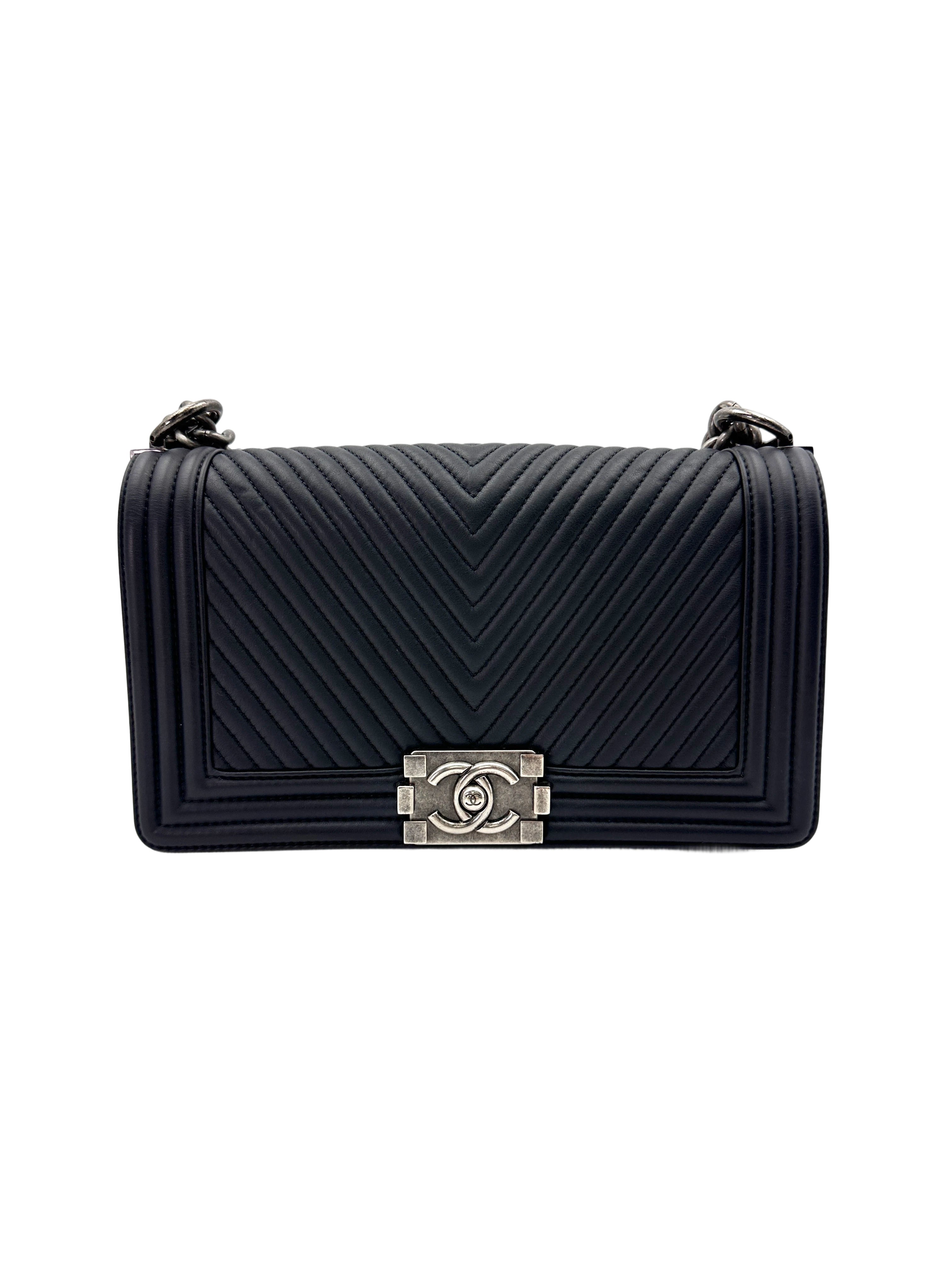 Chanel LeBoy Black Chevron Quilted Leather Flap Bag With Silver Buckle(19***21) CC1883
