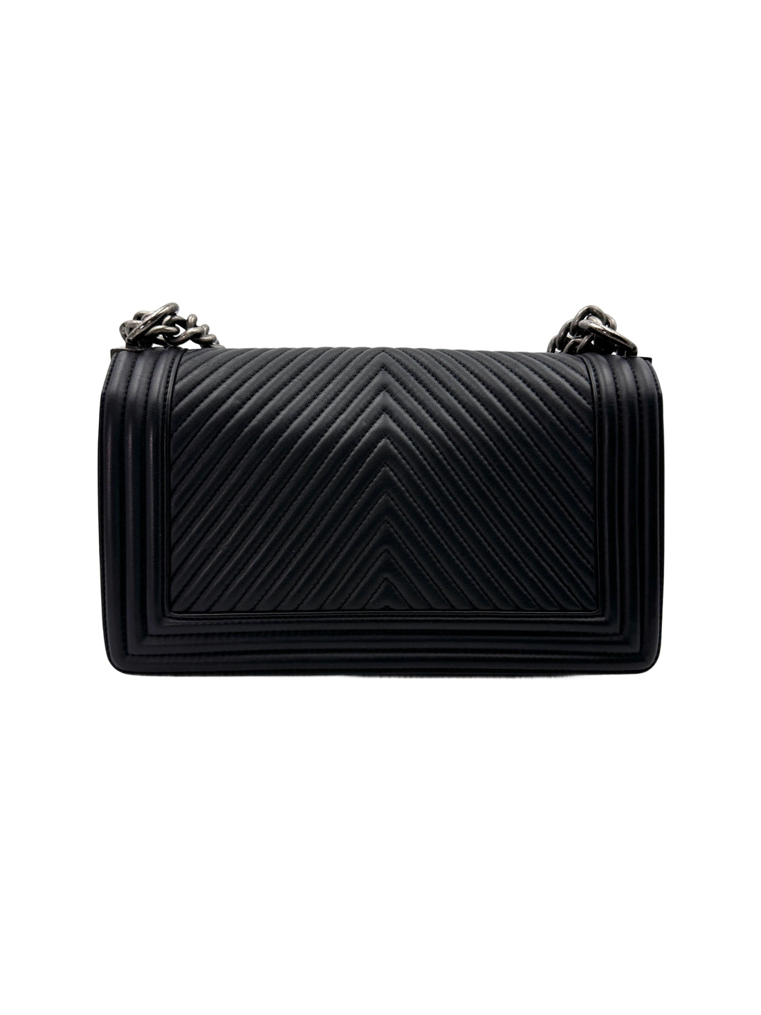 Chanel LeBoy Black Chevron Quilted Leather Flap Bag With Silver Buckle(19***21) CC1883