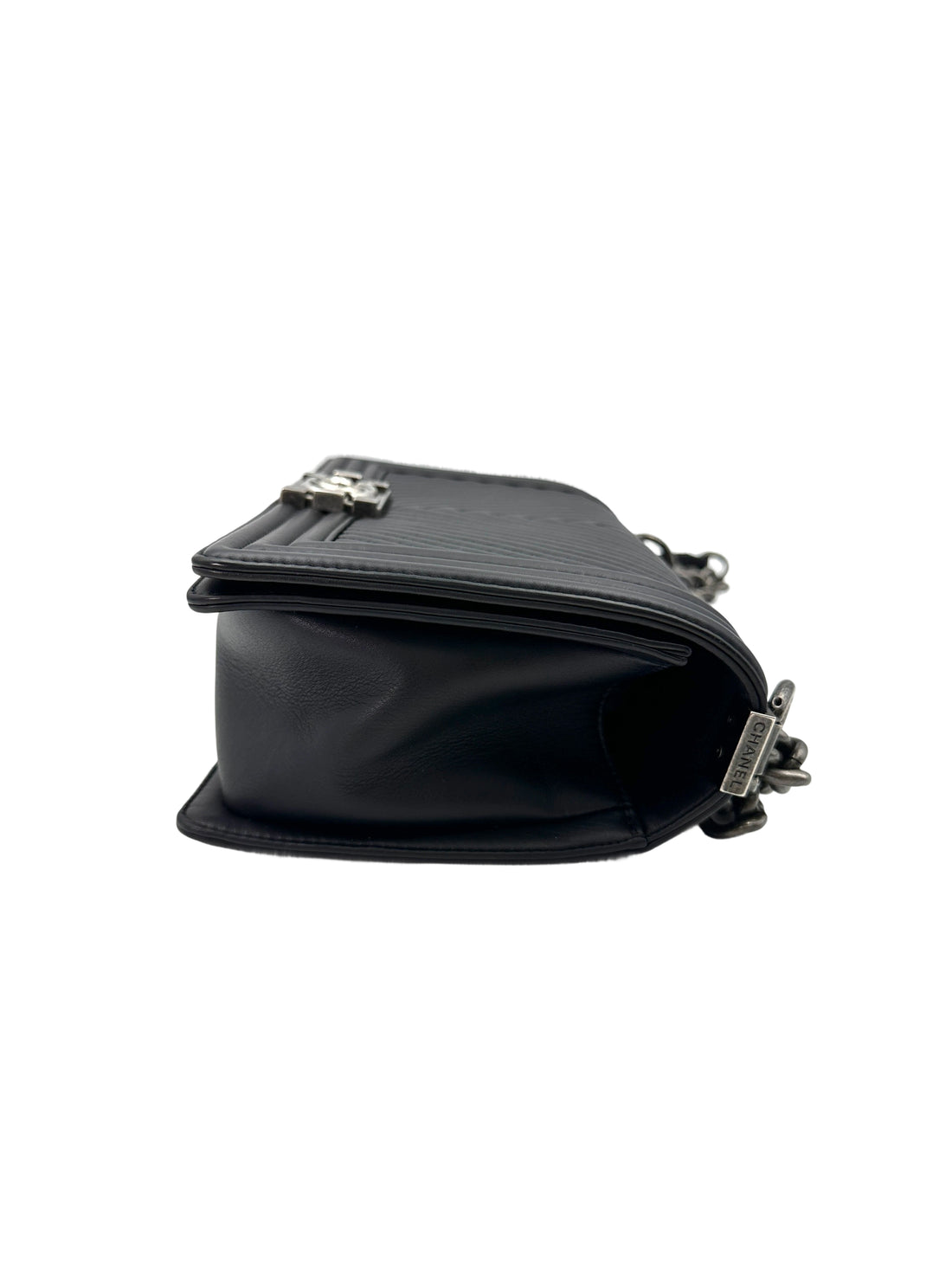 Chanel LeBoy Black Chevron Quilted Leather Flap Bag With Silver Buckle(19***21) CC1883