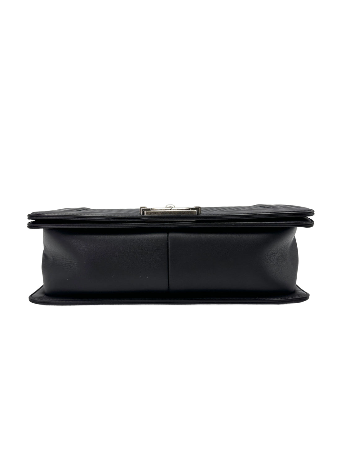 Chanel LeBoy Black Chevron Quilted Leather Flap Bag With Silver Buckle(19***21) CC1883