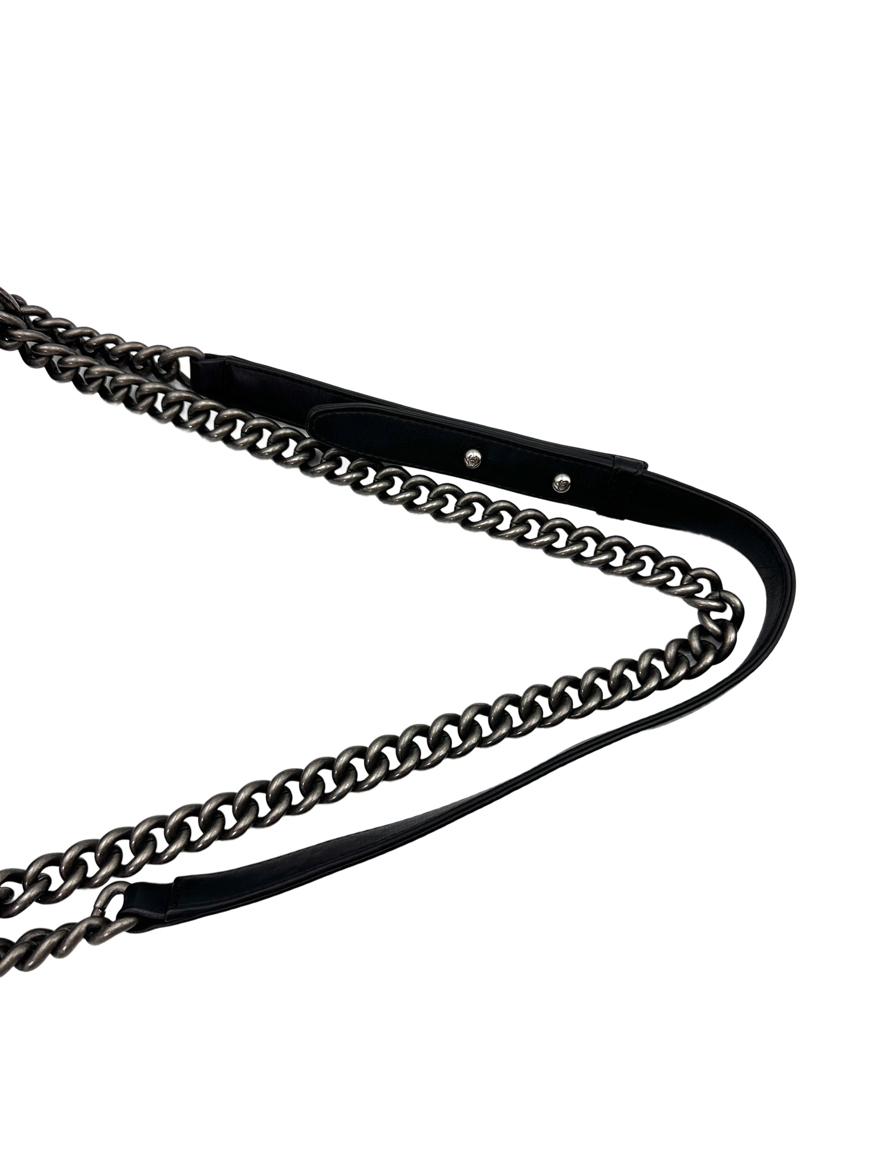 Chanel LeBoy Black Chevron Quilted Leather Flap Bag With Silver Buckle(19***21) CC1883